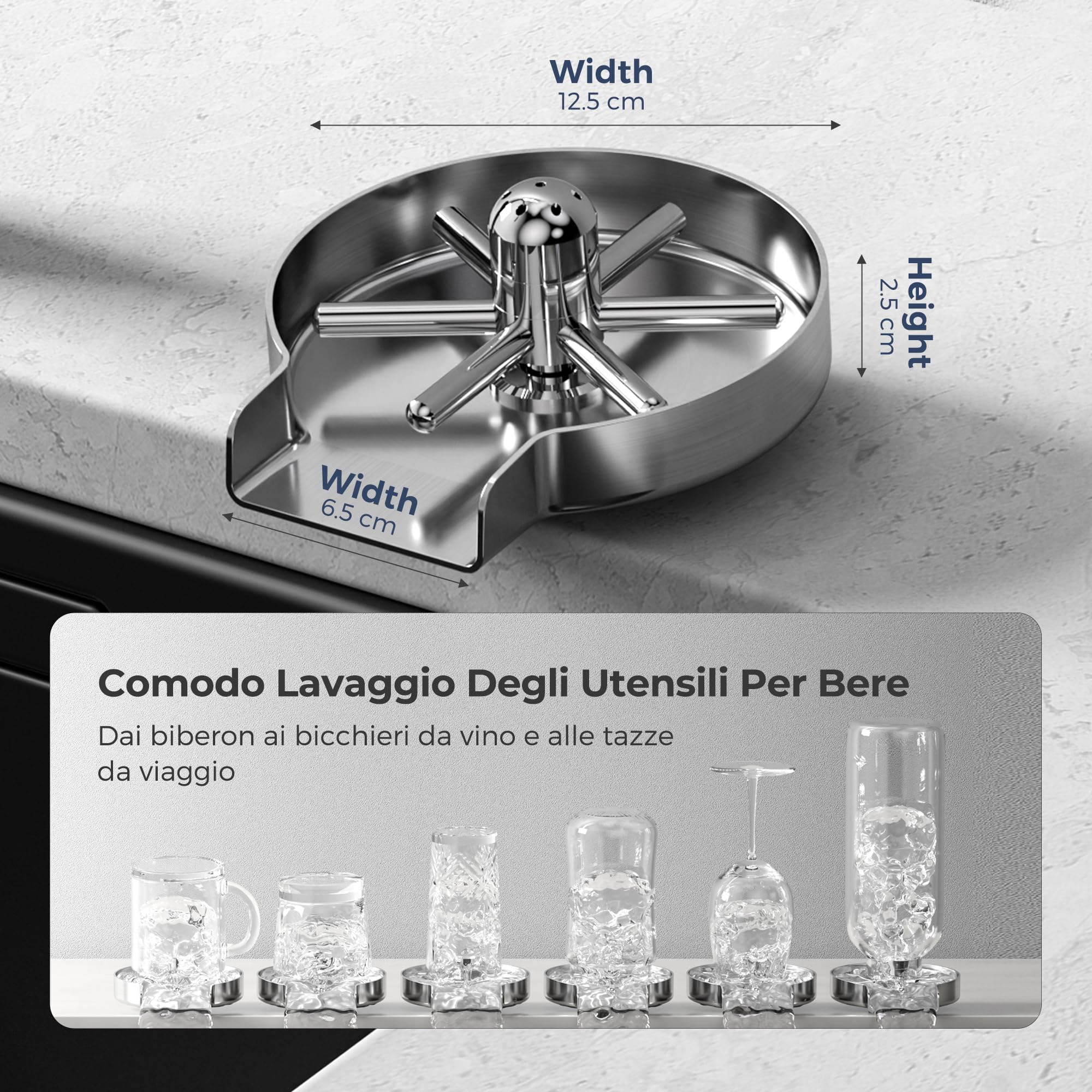 Vancoco Rondella di Vetro Sciacquatrice per Bicchieri Lavabicchieri Lavandino Automatico