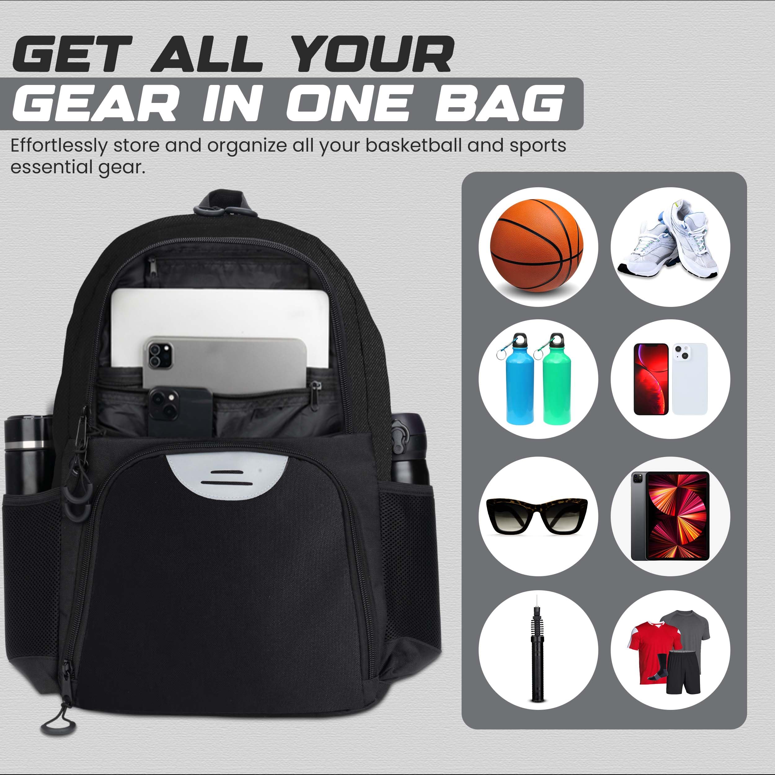Soccer & Basketball Sports Bag with Ball Pump - Basketball Backpack with Separate Ball & Shoes Holder Compartment, Soccer Basketball Football & Volleyball Bag with Large Capacity