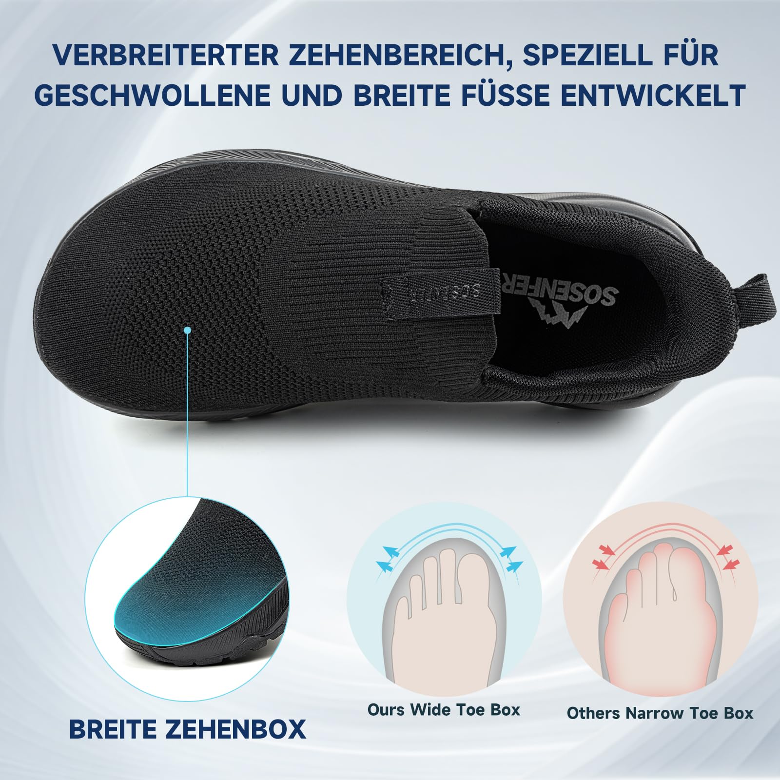 Sosenfer Męskie bardzo szerokie buty do chodzenia, wsuwane oddychające trampki z siateczki dla mężczyzn, lekkie, antypoślizgowe, bez sznurowadeł, na co dzień, sportowe buty do tenisa