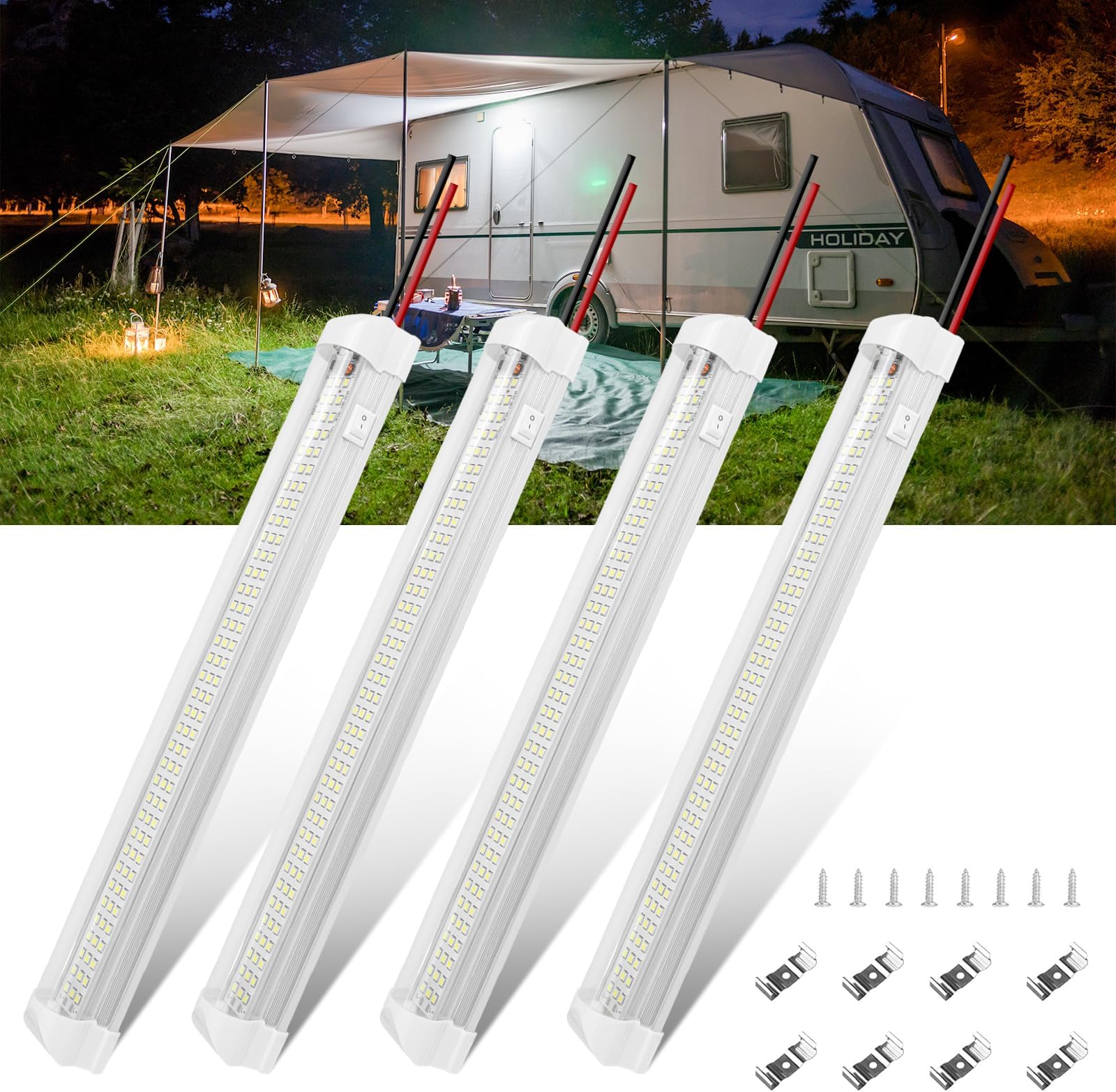 DoRight 12V Interior Light Bar, 108 LEDs 6000k DC 12v Led Light Strip,Enclosed