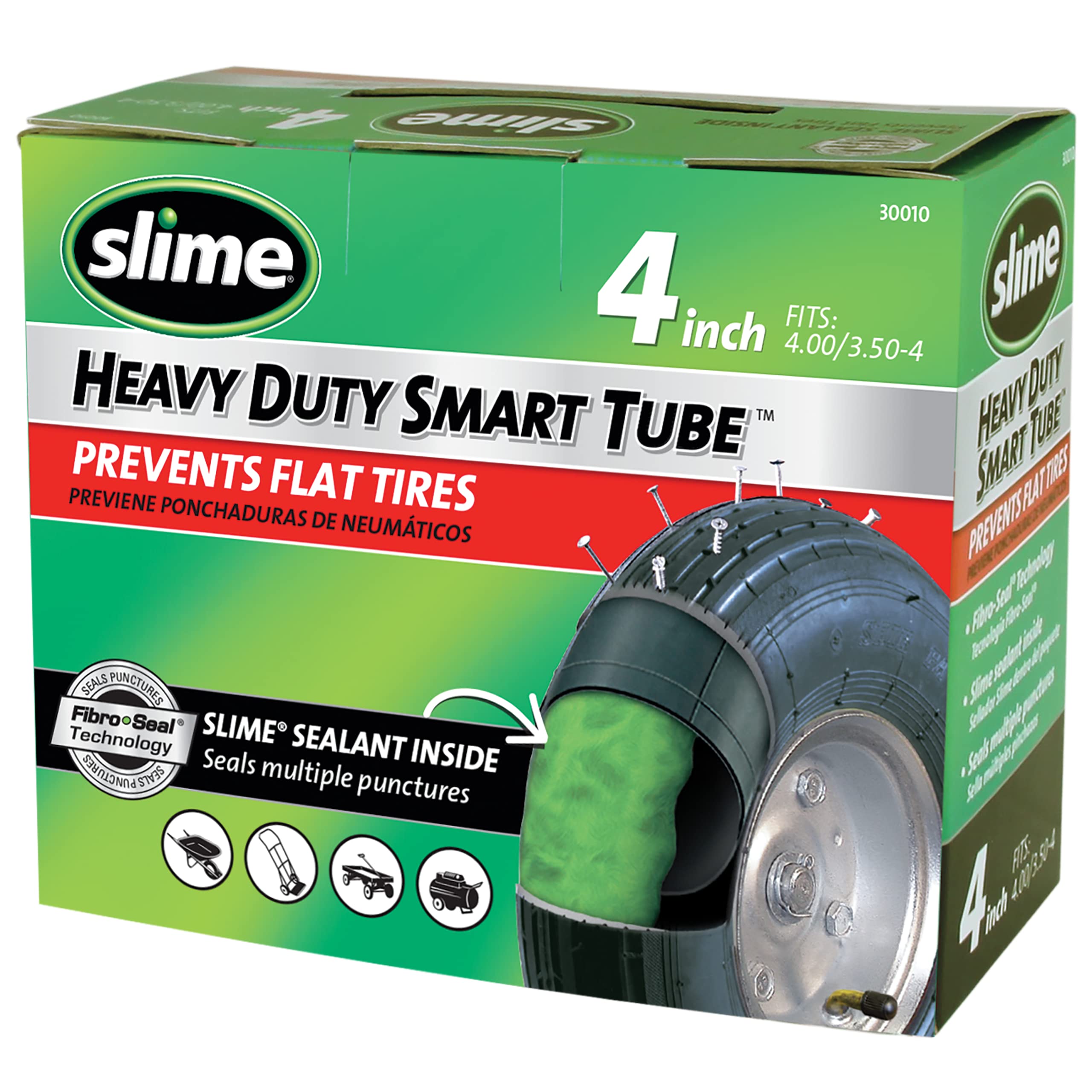 Slime 30010 Inner Tube for Wheelbarrows, Hand Trucks, Compressors, Lawn Mowers, Scooters, Trailers and More, Extra Strong, Includes Self-Sealing Slime Sealant, Heavy Duty Replacement, 4.00/3.5-4"