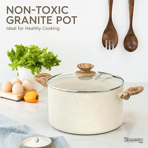 Miniatura 2 de MICHELANGELO Olla de sopa de 6 cuartos de galón con tapa, ollas antiadherentes con revestimiento de granito, ollas de cocina no tóxicas para todas