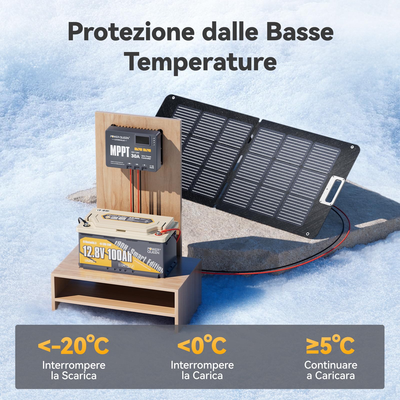 Power Queen Batteria al litio Bluetooth 12V 100Ah H190, 100A BMS con Bassa Temp Protezione, 4000+ Cicli Profondi, per Campeggio, Roulotte Viaggi, Vita a Barca, Sistema Solare - 1 Pezzo
