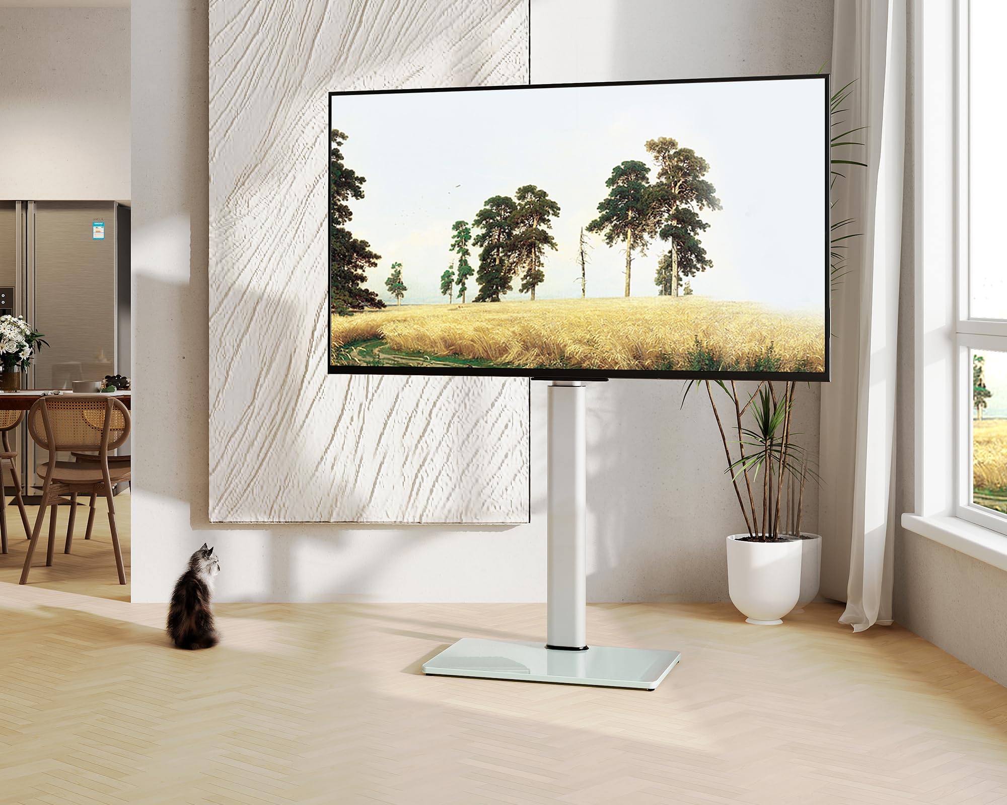 FITUEYES Support TV sur Pied pour TV de 32 à 60 Pouces, Pied TV Réglable en Hauteur jusqu'à 30 kg Max VESA 600 x 400 mm, Blanc