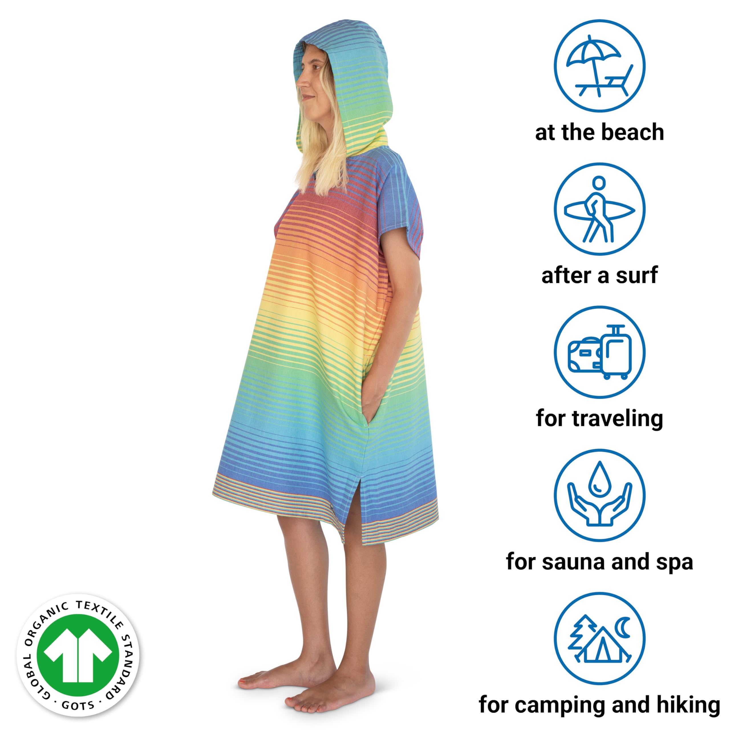 LeStoff Poncho surfingowe, 100% bawełna organiczna, Tęczowy, S/M