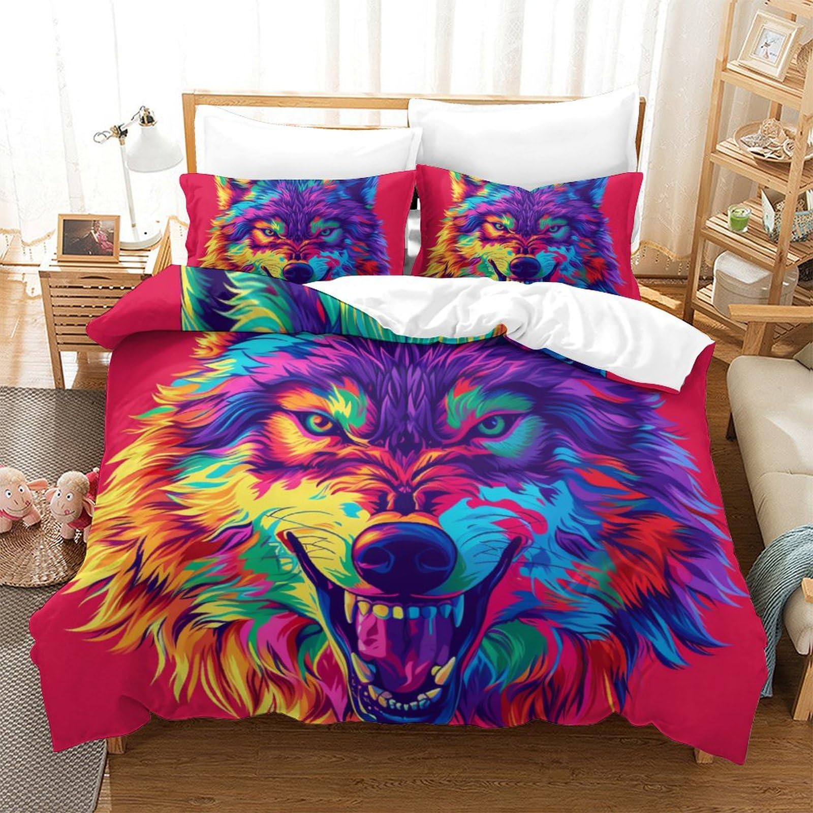 Ensemble de literie loup 3D de qualité premium en microfibre douce et finitions luxe