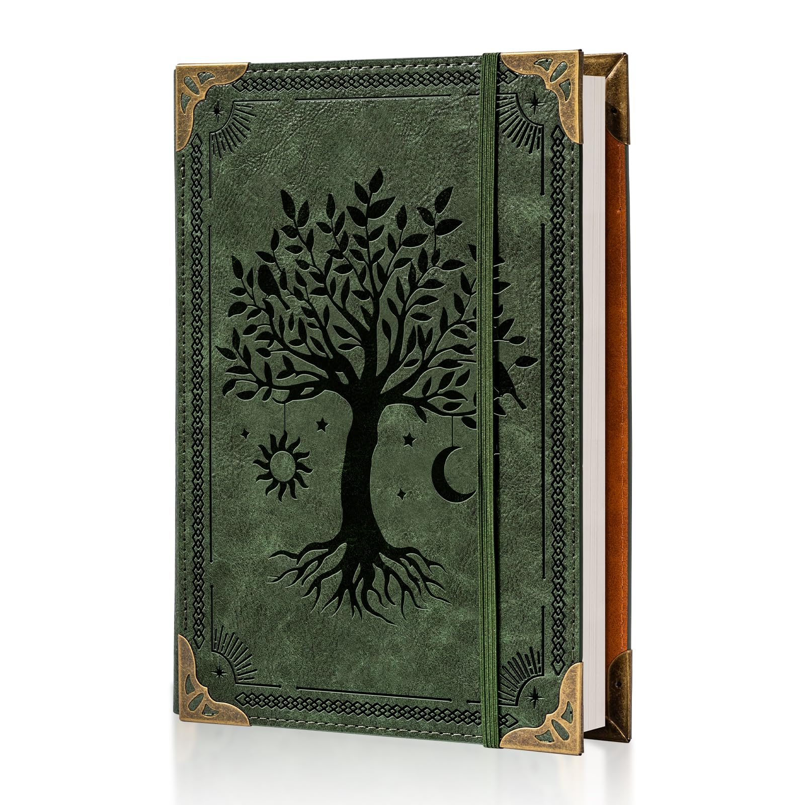 Ovesmusl PU Leather A5 Binder 6 Ring Refillable Journal 100 GSM 240 Pages Refill Paper Include A5 Planner Binder Loose Leaf Binder Notebook 5.7”x8.3”, Green Tree