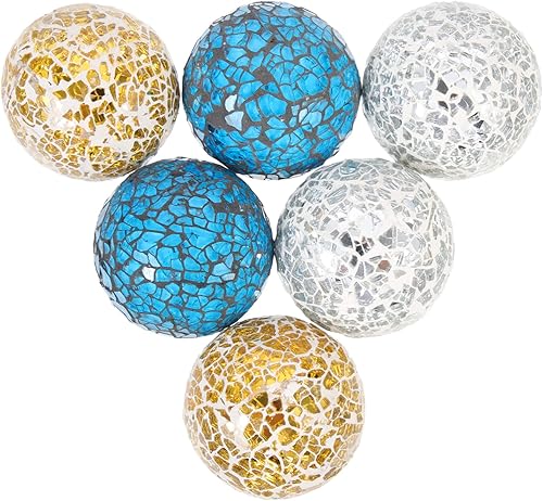 6 bolas de vidrio de mosaico, esfera de mosaico, centros de mesa, bolas para tazones, jarrones, relleno, decoración de mesa de comedor, Navidad,