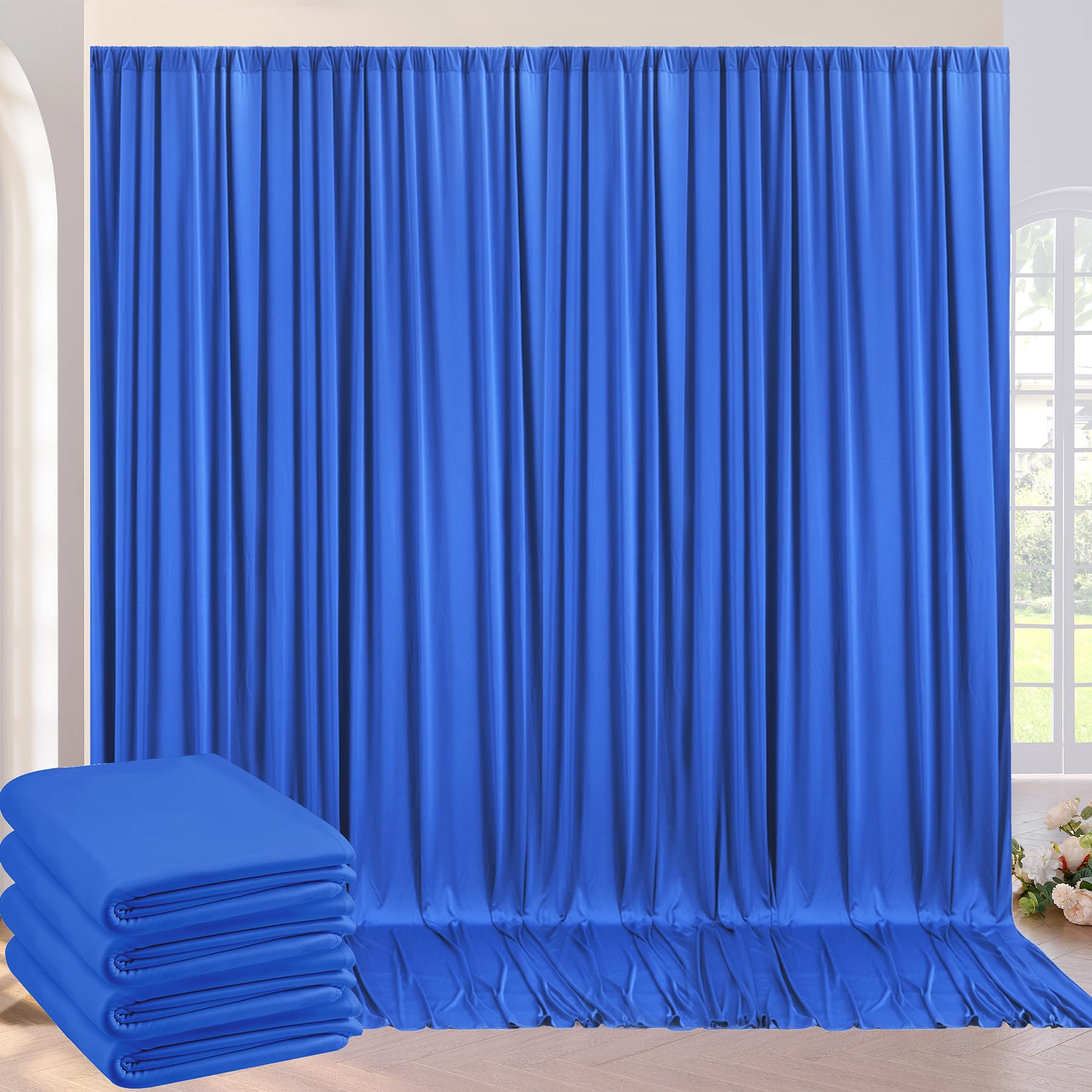 VK Vistook 20x10FT Wrinkle Wrinkle Free Decoration Backdrop Royal Blue Curtain Drapes Backdrop Panels Background for Photography Wedding Parties Birthday Anniversary Function 5x10 (4 Panels)-image-15
