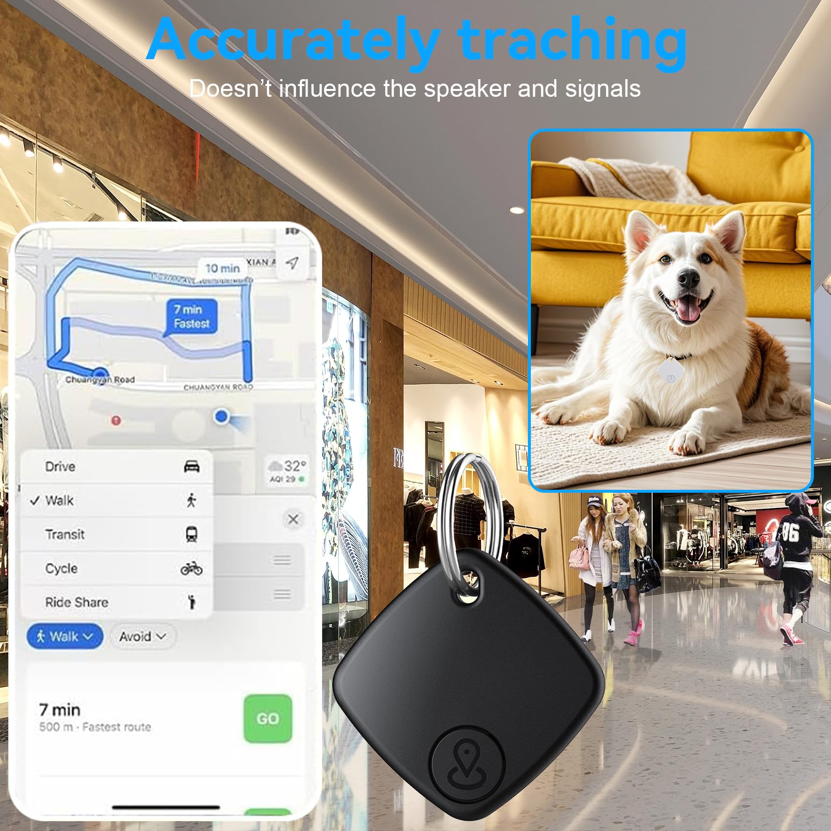 Smart Tag, 4 Pezzi Nero Smart Tracker Compatibile con Apple Dov'è (solo iOS), Bluetooth Localizzatore IP67 impermeabile, Air Tag Batteria Sostituibile per Chiavi/Bagagli/Valigie/Portafogli (nero)