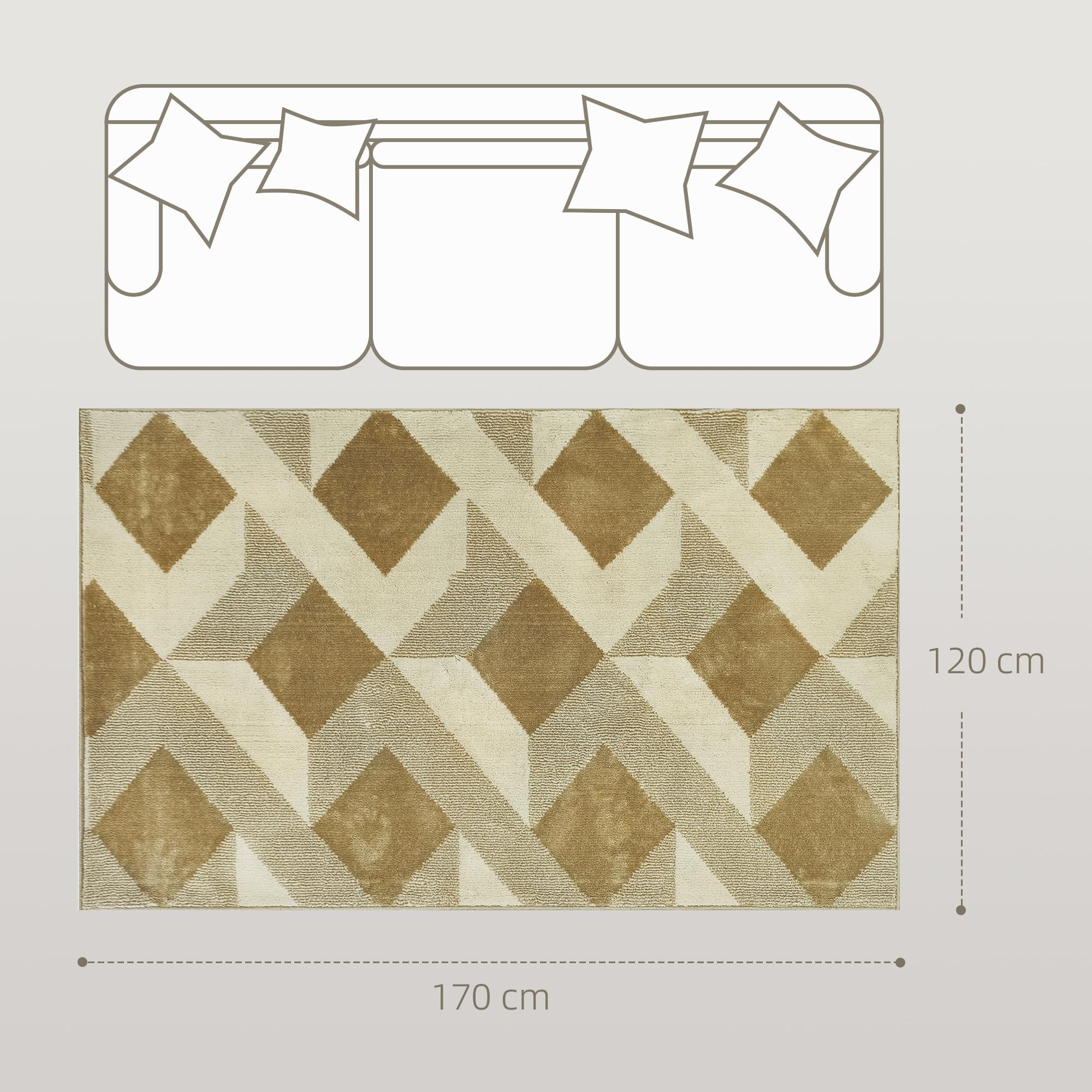 HOMCOM Tappeto da soggiorno lavabile a macchina 120x170 cm Marrone chiaro | Tappeto a pelo corto ipoallergenico per soggiorno, ufficio, camera da letto