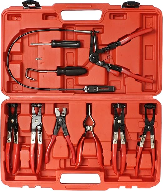 ABN Hose Clamp Plier 9-Piece Set – Universal Automotive Fuel Hose, Oil Hose, Water Hose Removal Pliers Remover Tool Kit