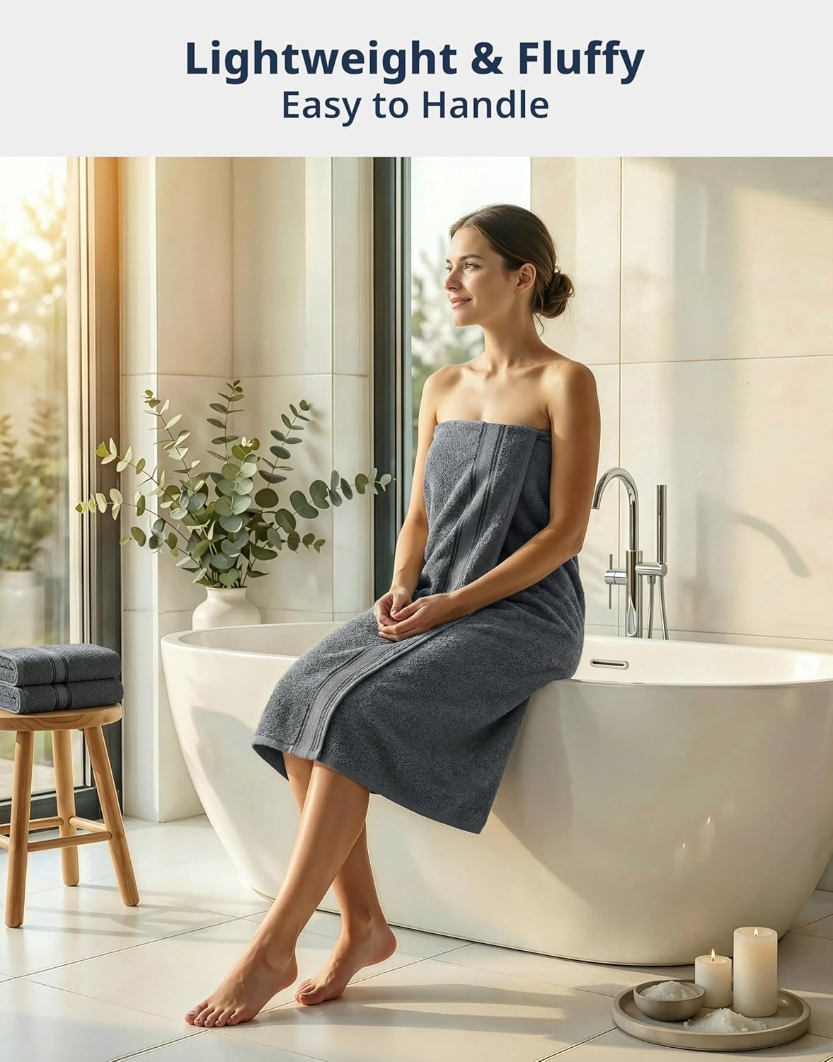 LANE LINEN Towel and Washcloths Set of 12 – 100% Cotton, Zero Twist, 4 Large Bath Towel, 4 Hand Towels & 4 Wash Cloths, Quick Dry & Long-Lasting, Perfect for Family Bathrooms, Easy Care – Cool Grey