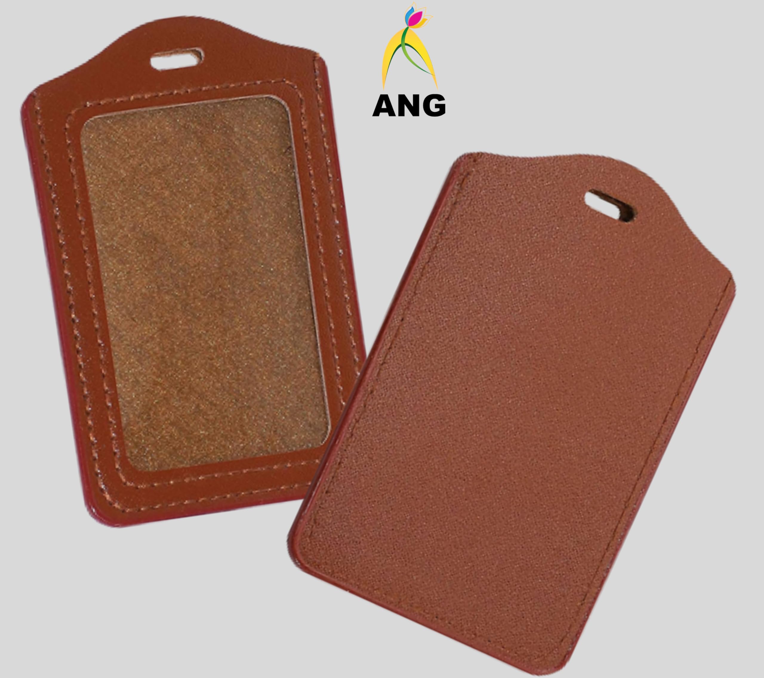 ANG Combo Pack of PU Leather ID Badge Holder Card Case with Retractable Reel Pulley YOYO (Made in India) LBR (Pack of 2) 3