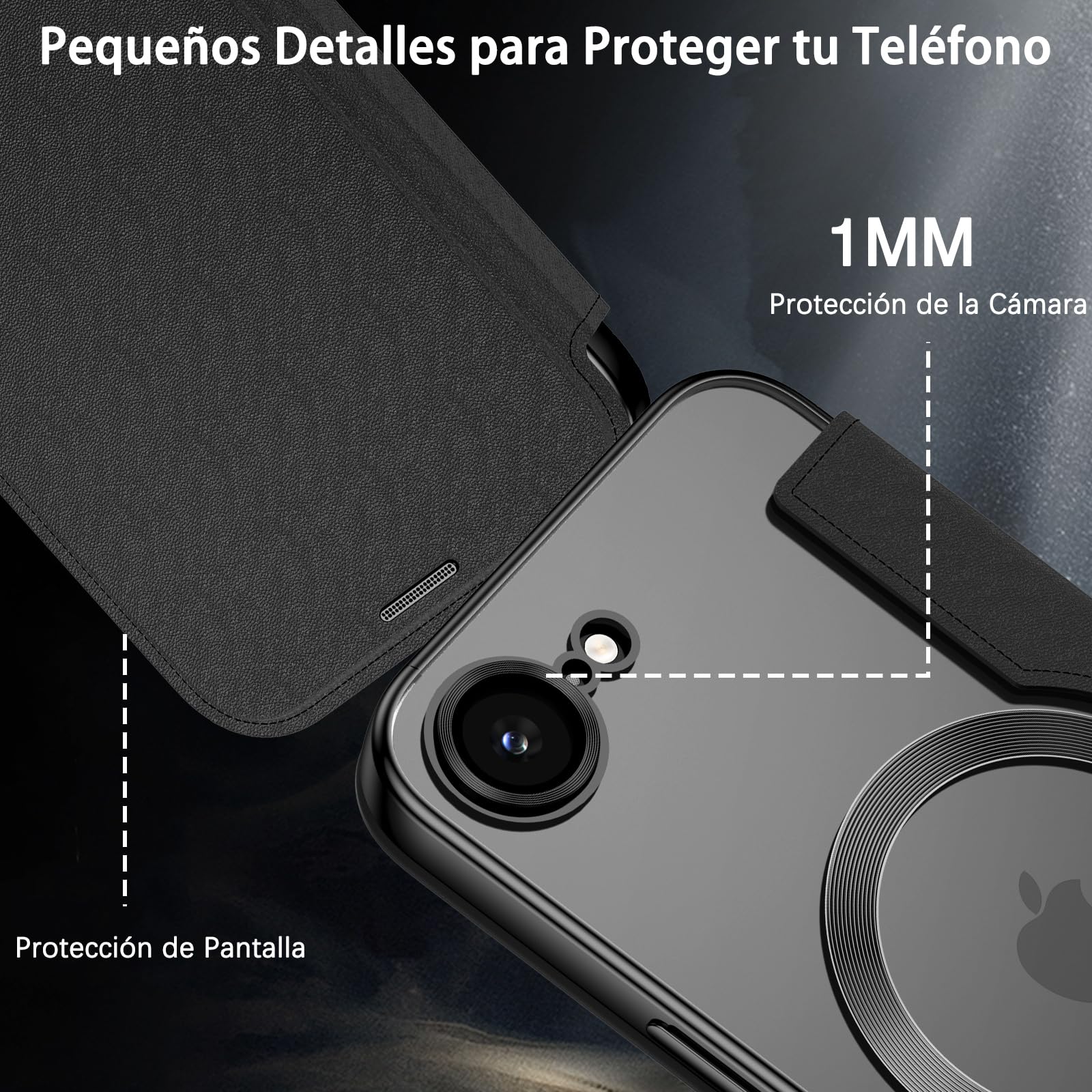 VENINGO Funda Magnética para iPhone 16e, Compatible con MagSafe Libro Funda iPhone 16e Cover Protección de Grado Militar Carga Inalámbrica Antihuellas Antigolpes Fina Carcasa, Negro
