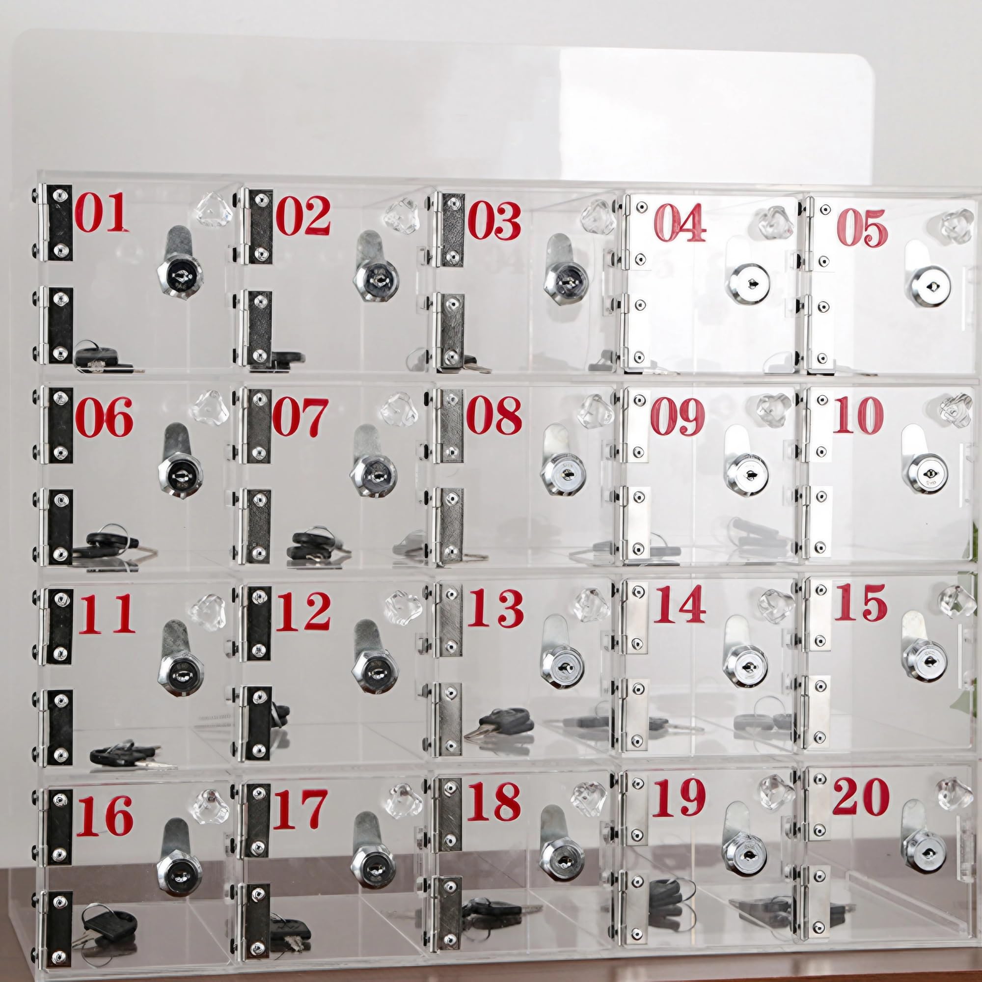 Caja de almacenamiento de acrílico para móviles con llaves para colgar en pared