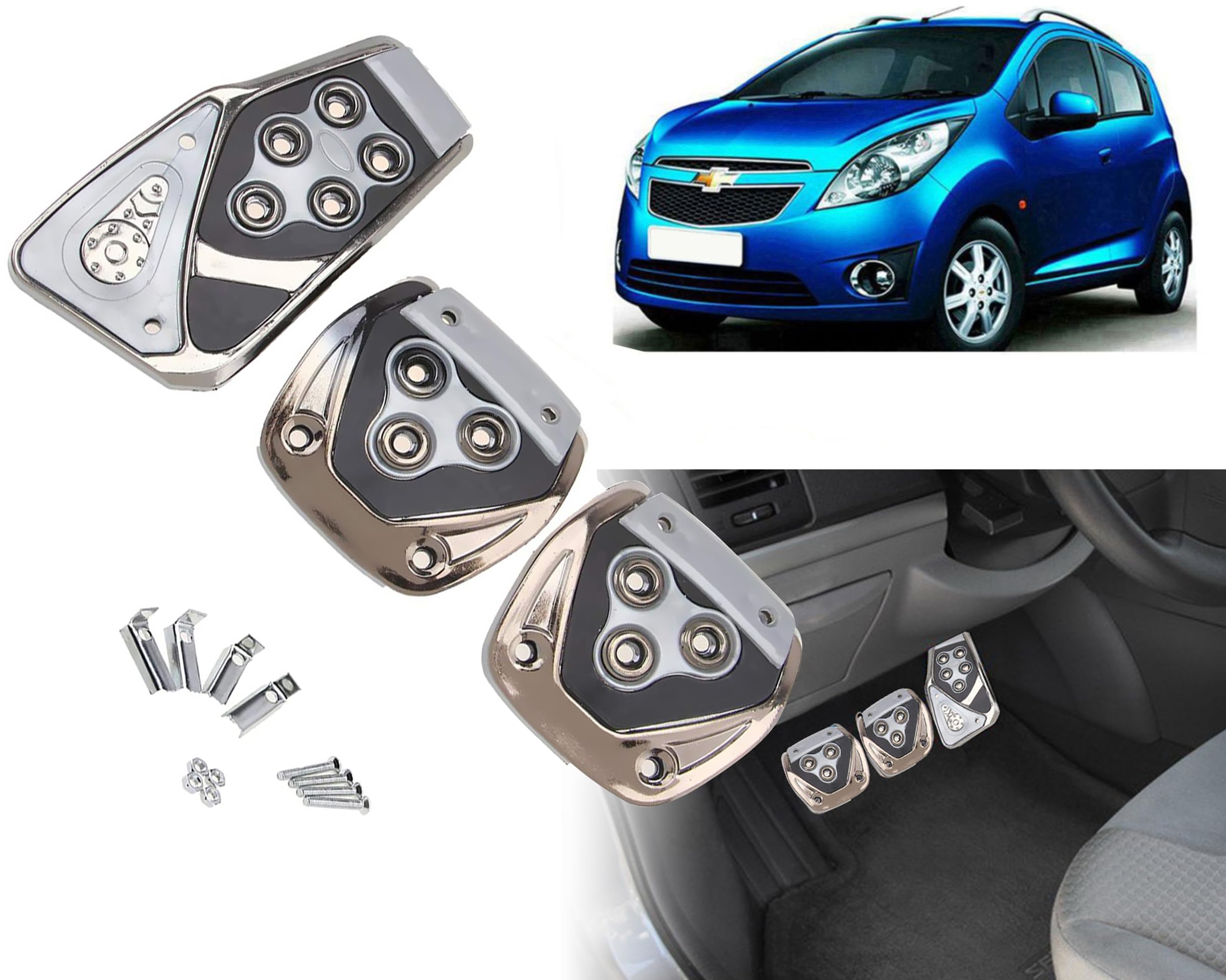 3 Pcs Silver Non-Slip Manual Car Pedals kit Pad Covers Set for Chevrolet Beat Type-1-picture-26