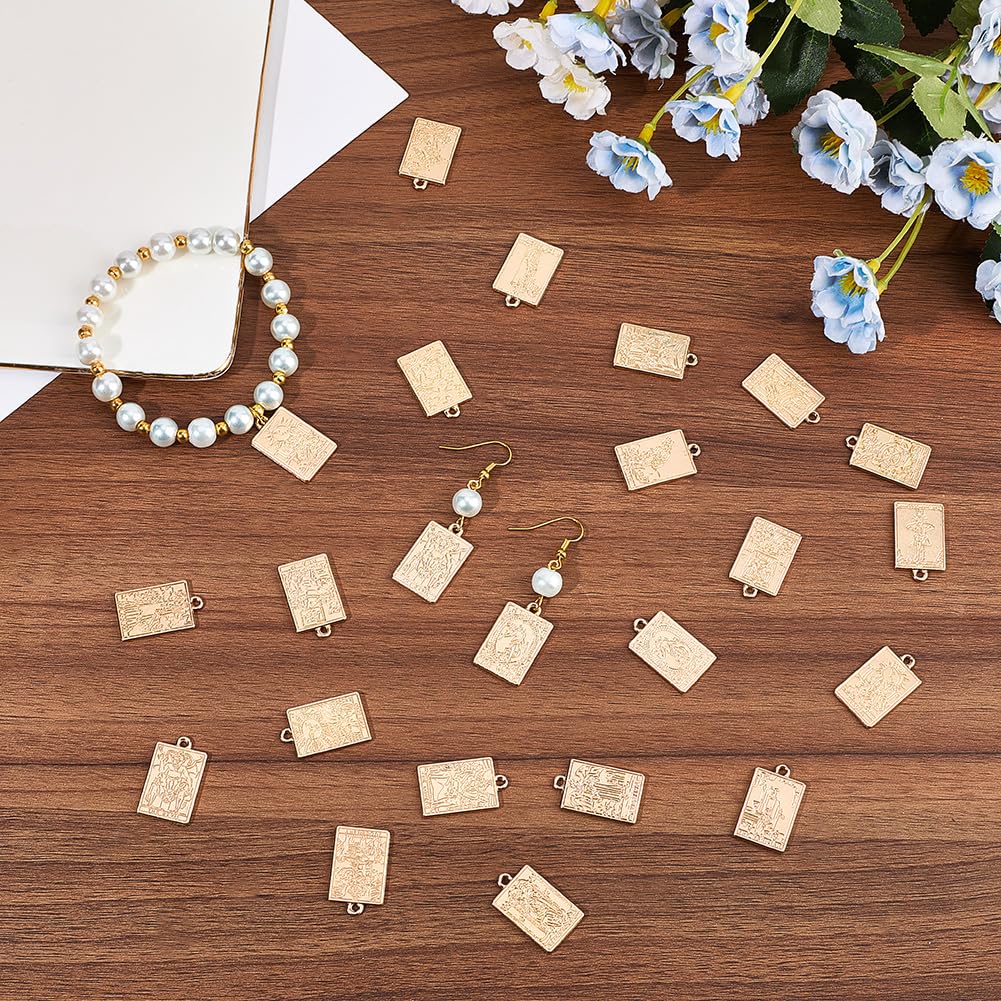 SUNNYCLUE 1 Box 40pcs 20 Styles Tarot Card Charms Tarot Charm Rectangle Alloy Light Gold Vintage Magic Good Lucky Fortune Card Pendants for Jewellery Making Bracelets Earrings DIY Crafting Supplies - Image 3