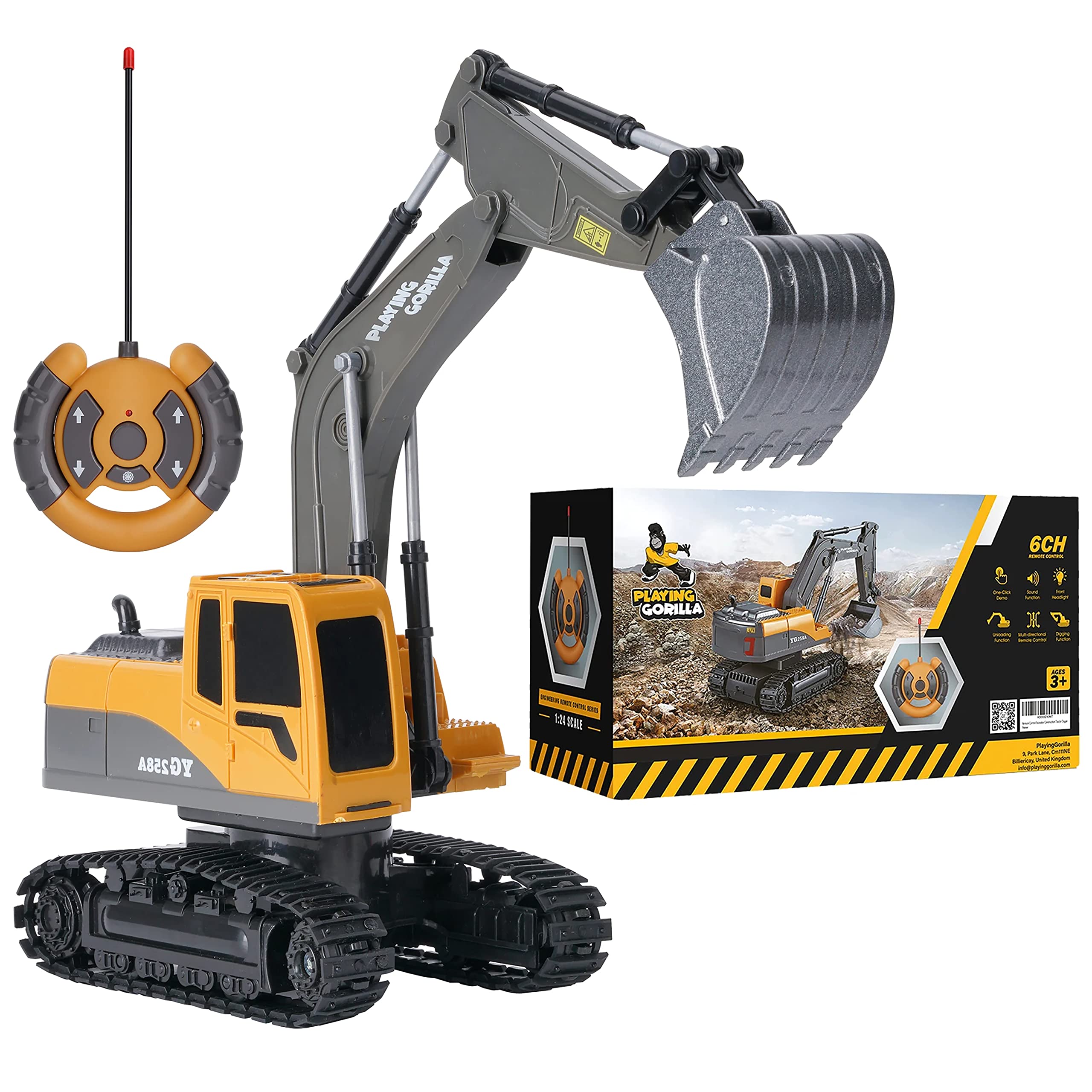 Remote Control Excavator Realistic Construction Toy for Boys with Extra Rechargeable Batteries - 1:24 Scale Excavator RC Construction Vehicle Toys