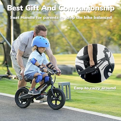 Miniatura 6 de isinwheel SK12 2-in-1 Electric Bike for Kids Ages 3-5, 150W Electric Balance Bike with Swappable Battery, 12-inch Inflatable Tire and Adjustable