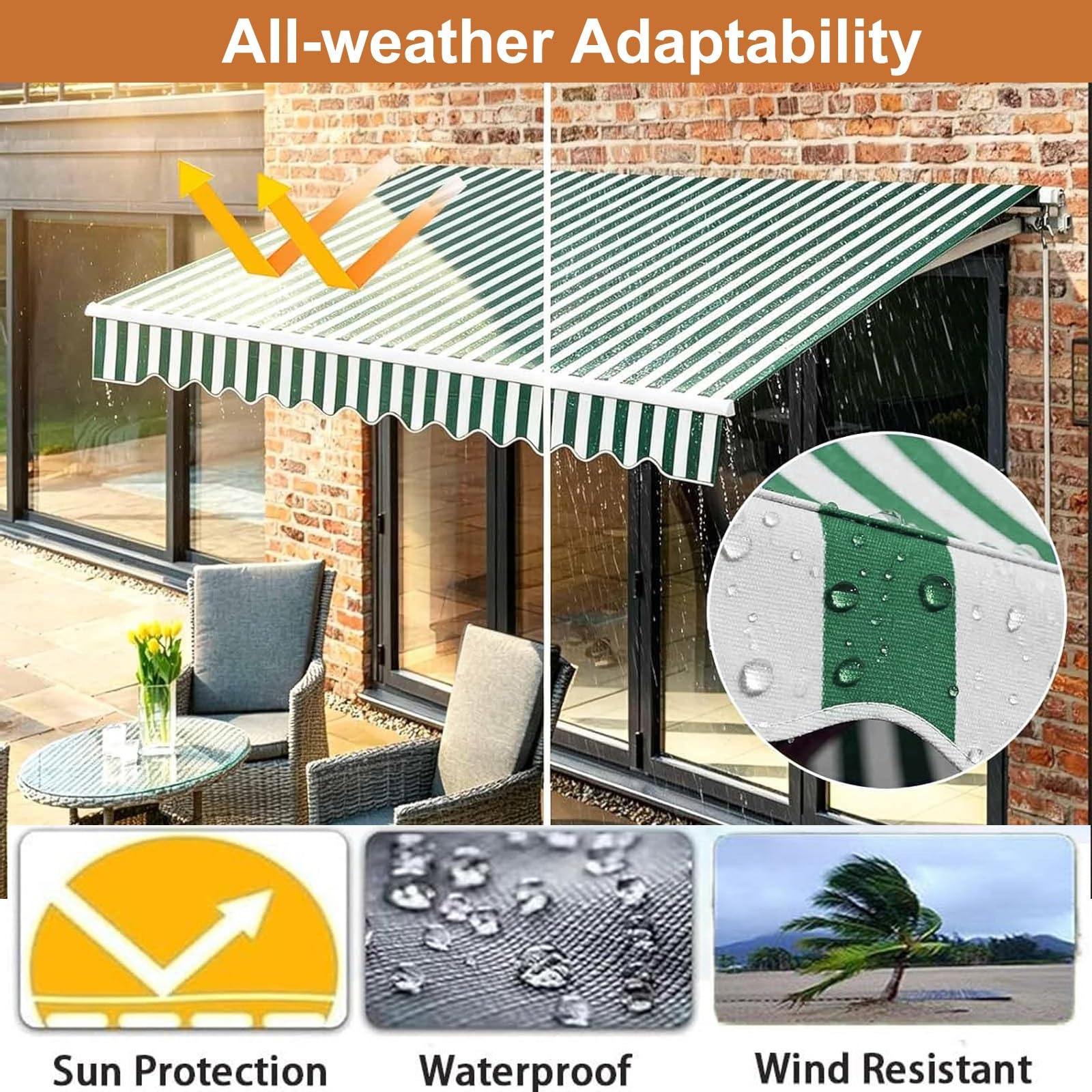 Telo Di Ricambio per Tenda Parasole Retrattile, Telo Tenda Da Sole, Tenda Da Sole In Tessuto, Poliestere Resistente Ai UV, Tessuto Di Ricambio Impermeabile Antistrappo(Francia,4.5x2.5m(14.7x8.2ft))