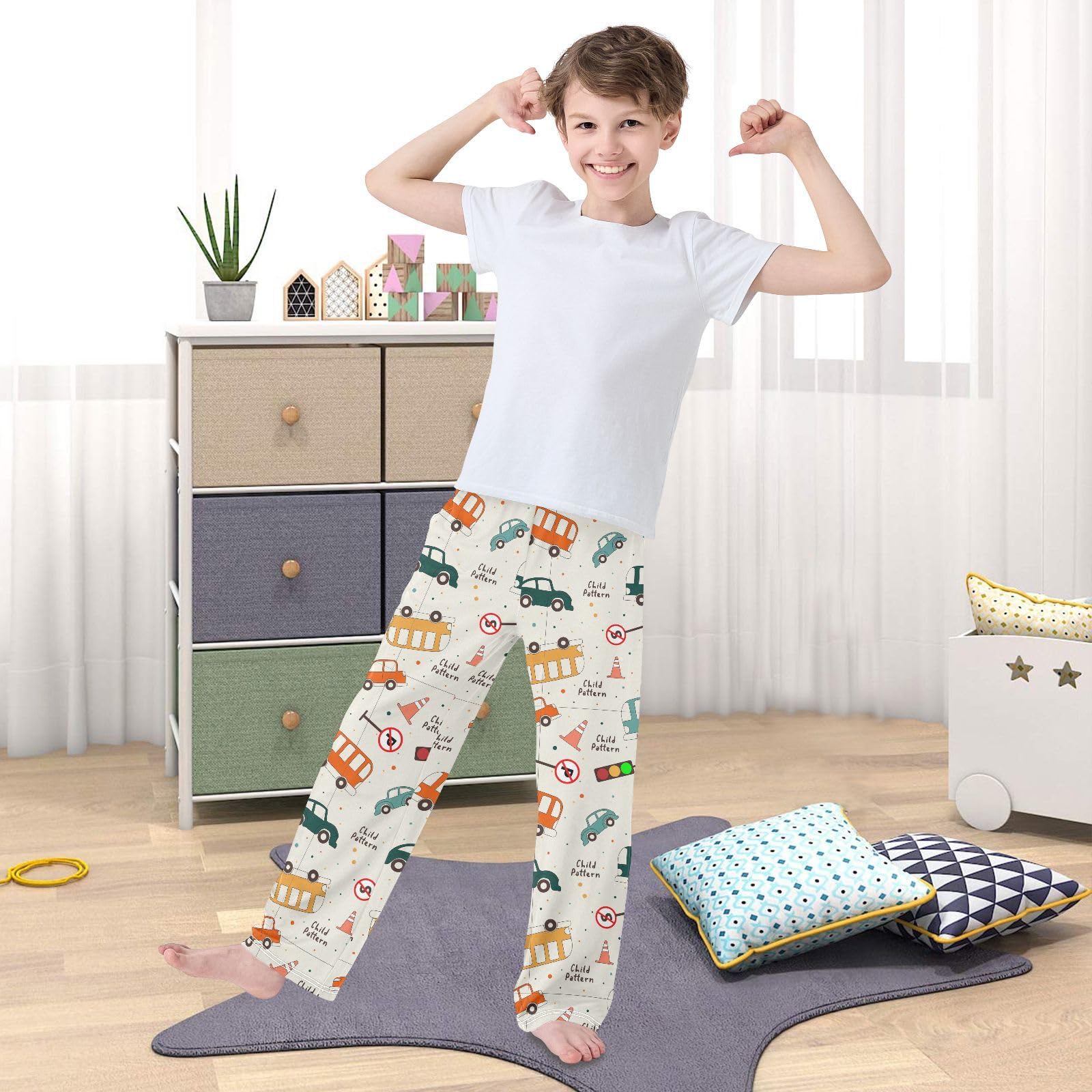 Bas de pyjama pour garçon Motif voiture bus panneau de signalisation Taille S