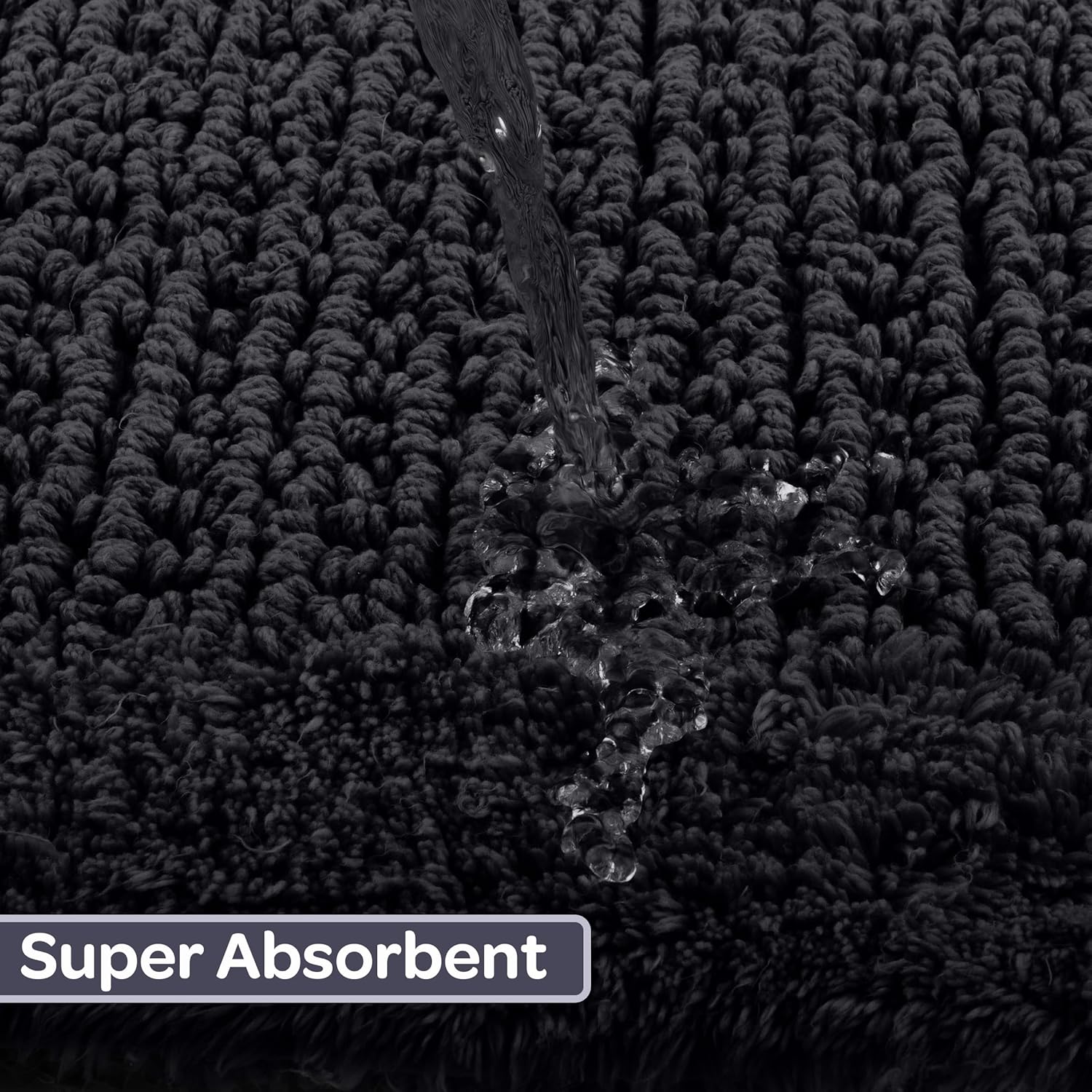 Bathroom Rugs - 2-Piece 2500GSM Cotton Bath Mat Set - Reversible Rugs for Shower, Tub, Toilet, or Vanity - Machine Washable Bath Mats for Bathroom, Kitchen, or Laundry Room by Lavish Home (Black)