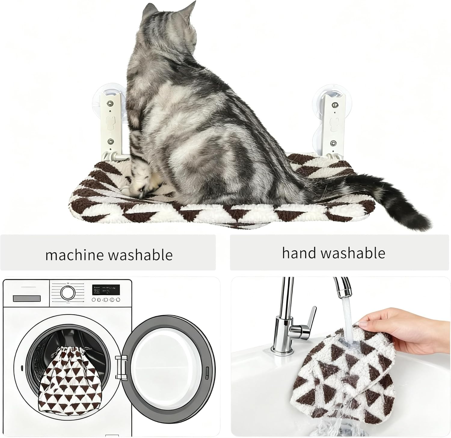 Cat Window Perch, Foldable Cat Hammock Seat for Window with Metal Frame and Large Suction Cups, Window Perch for Cats Inside, Hold 40lb (Black and White, XL)