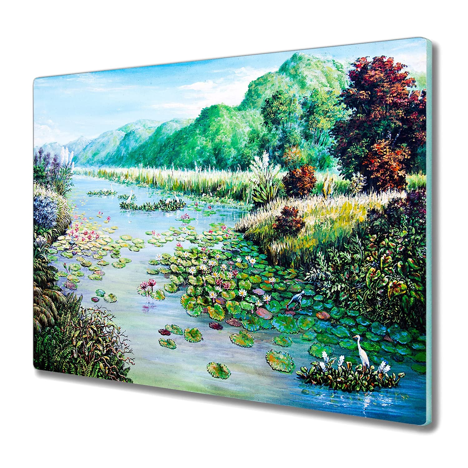Planche à découper 60x52cm en verre trempé pour plaque induction paysage colline