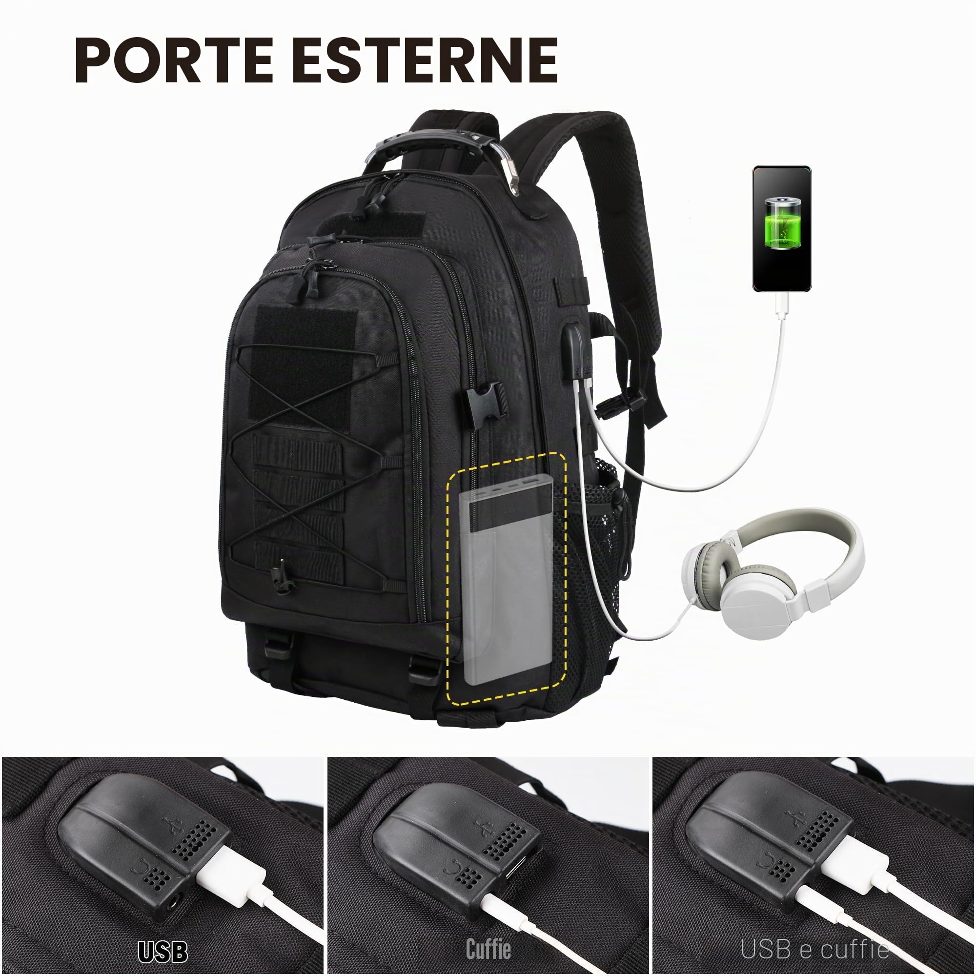 aiGear 35L Zaino Tattico Militare Grande Capacità Impermeabile Nero | Militare Zaino, Borsone da Viaggio per Uomo/Donna, per Sport all'aperto Trekking Escursioni Pesca Palestra Camping