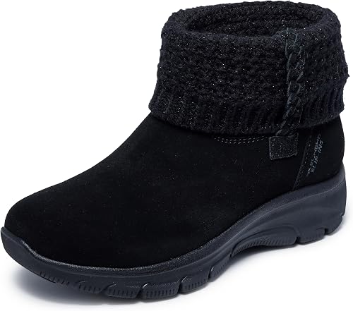 Skechers Women's EASY GOING - COZY LOVIN Hands Free Slip-ins, Sparkle Knit Fold Over boot, Black/Black, 5M