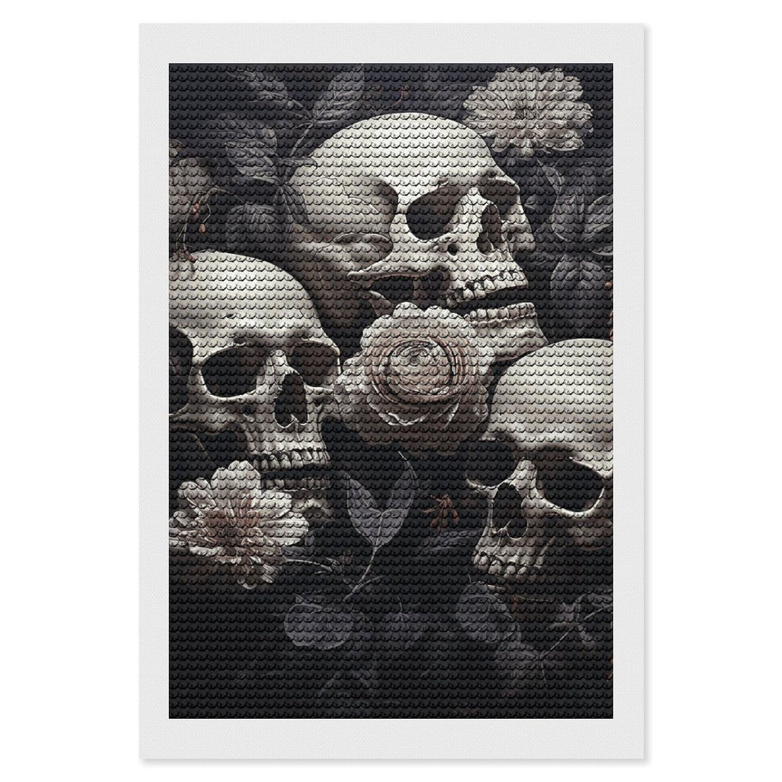 DWVTSLH Black and White Flowers and Skull Diamond Painting Kits for Adults, Personalized Diamond Photo Art Full Drill, DIY 5D Diamond Art Painting Kits for Beginners, Home Wall Decor 8"x12"