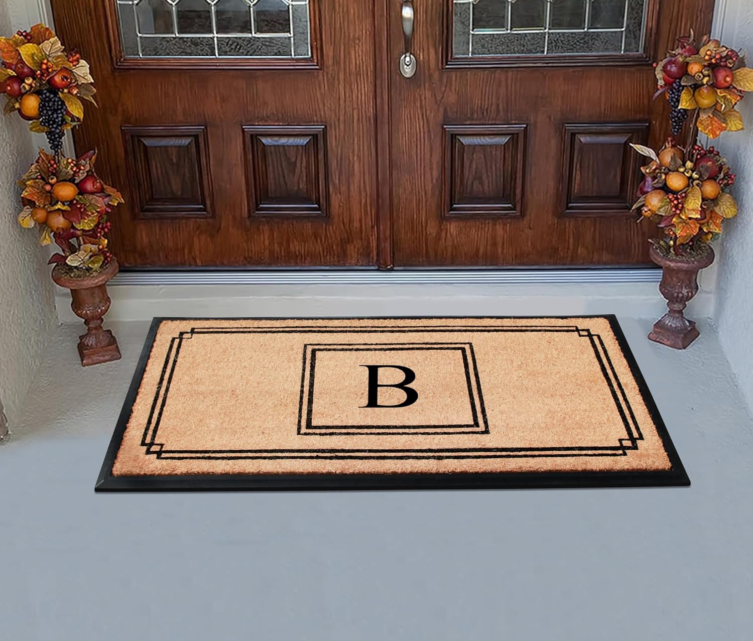 A1HC Natural Coir Monogrammed Doormat for Outside Entrance, Heavy Duty, Low Profile, Anti-Shed Treated Front Door Mat, Easy to Clean, Long Lasting Entryway Doormats - 24"x48"