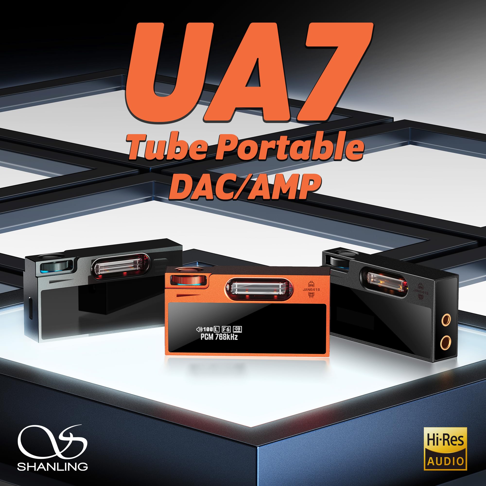 SHANLING UA7 Amplificateur de casque portable USB DAC Amp Dongle avec deux tubes JAN6418, son Hi-Fi aromatisant haut de gamme, prend en charge 768 kHz/32 bits DSD512, sortie 577 mW, prise jack 3,5 mm