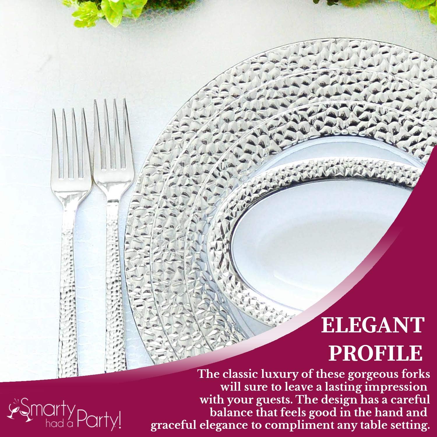 Plastic Silver Forks 1000 Pcs - Heavyweight Disposable Hammered Silverware - Heavy Duty Fancy Forks Set - Bulk Party Cutlery Utensils Flatware Set For Wedding, Birthday Parties & All Occasions