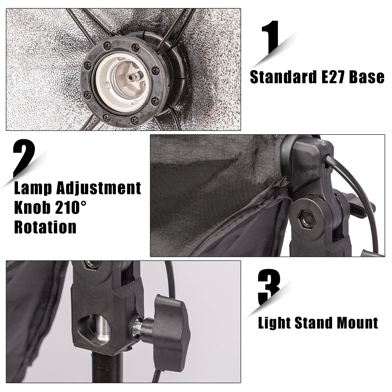 Zestaw oświetleniowy Softbox 5 x 50 cm x 71 cm, profesjonalny sprzęt oświetleniowy do fotografowania ciągłego z 2 żarówkami E27 150 W, 5500 K, 2 x 200 cm, stojak oświetleniowy do portretu i
