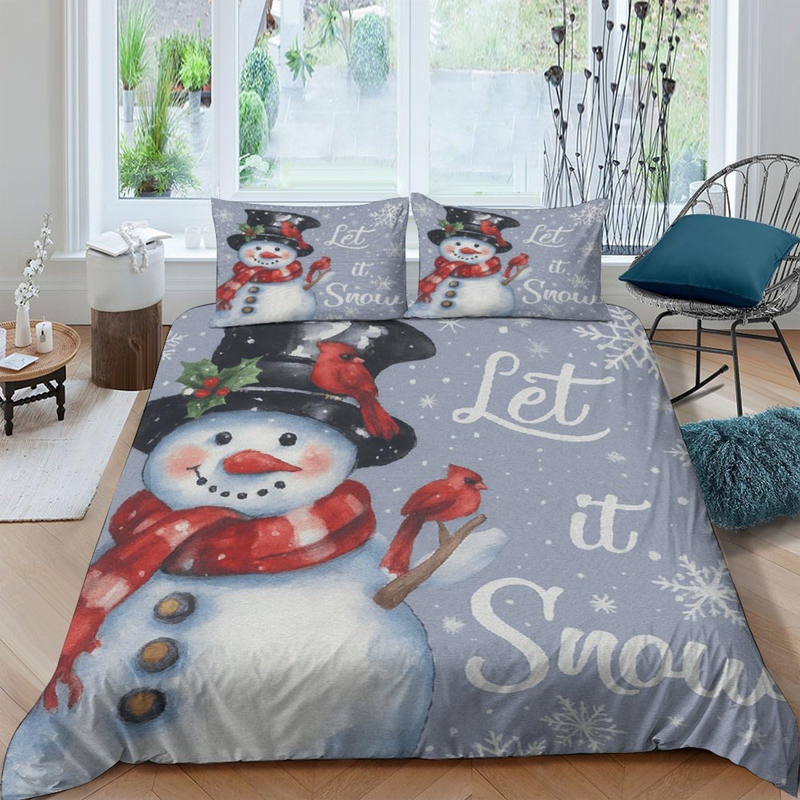 Ctjqhvkz Style-9 3D Printed Snowman Fitted Sheet Microfiber Let It Snow Bed Cover For Bedroom Guest Room Dustproof Machine Washable Single（135X200cm）