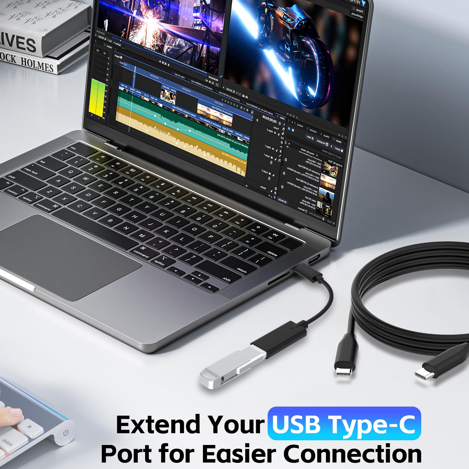 USB-C Verlängerungskabel, 20 cm, USB-C Typ C Stecker auf Buchse, USB 3.1 Verlängerung, kurzes Kabel für Nintendo Switch, MacBook und mehr, Schwarz Typ-C-Buchse auf Stecker.