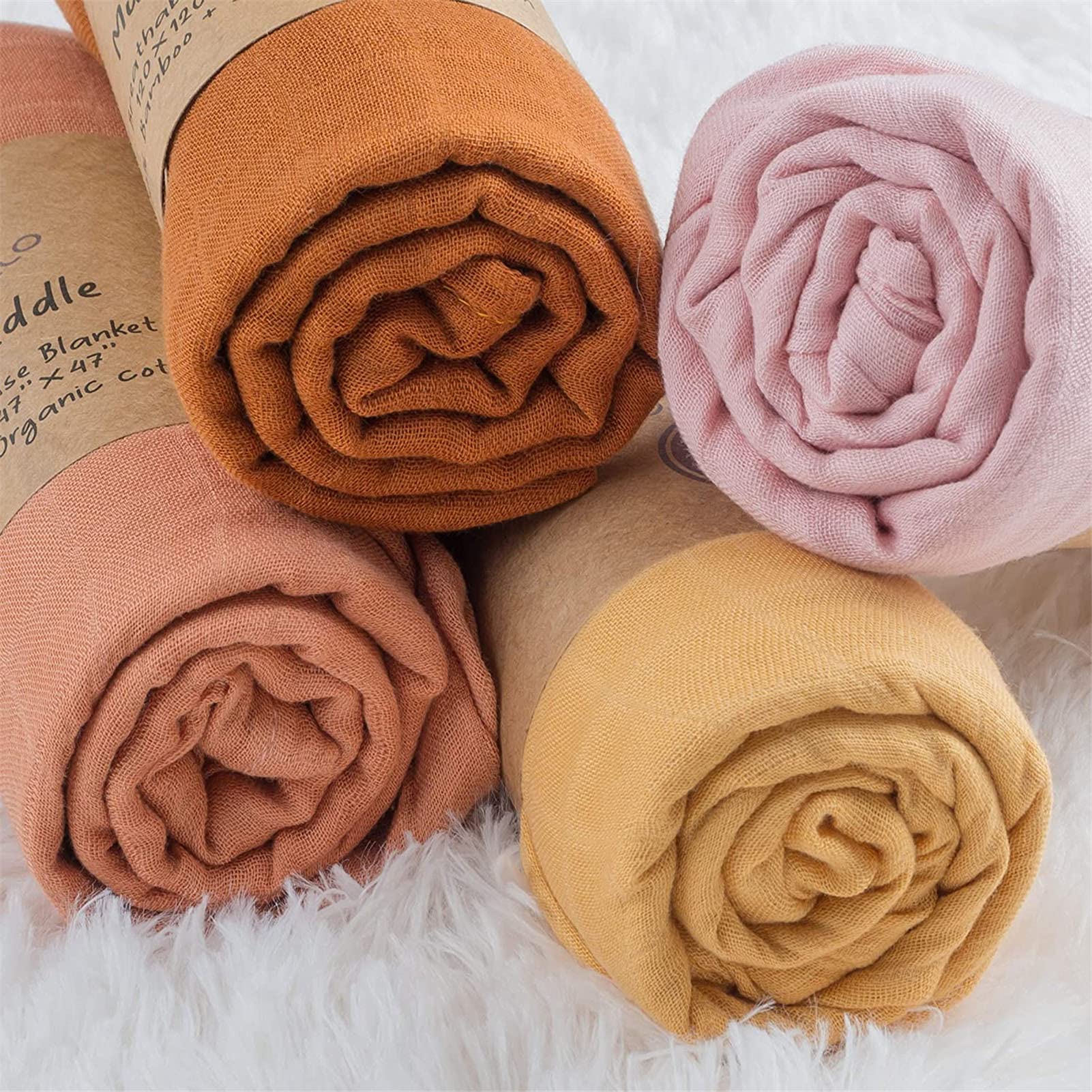 Copertina Neonato, 4 Pezzi Baby Swaddle Coperta, Mussole Neonato Coperta di Sicurezza,Telo Bagno,120 cm X 120 cm,Unisex Bambino Panno Ci Copertura