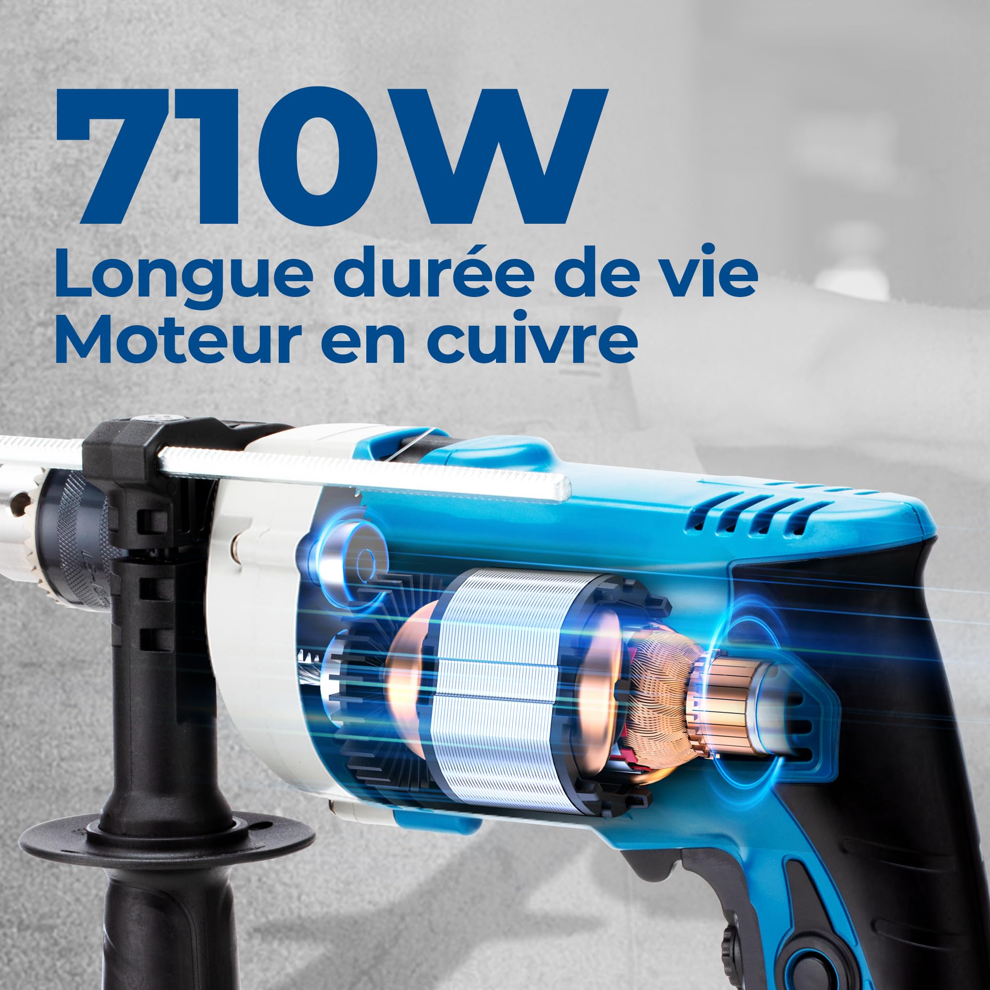DongCheng Perceuse à percussion Marteau perforateur 710W 13mm mandrin 45000 IPM 3000 RPM 15 couronnes perçage métal bois béton