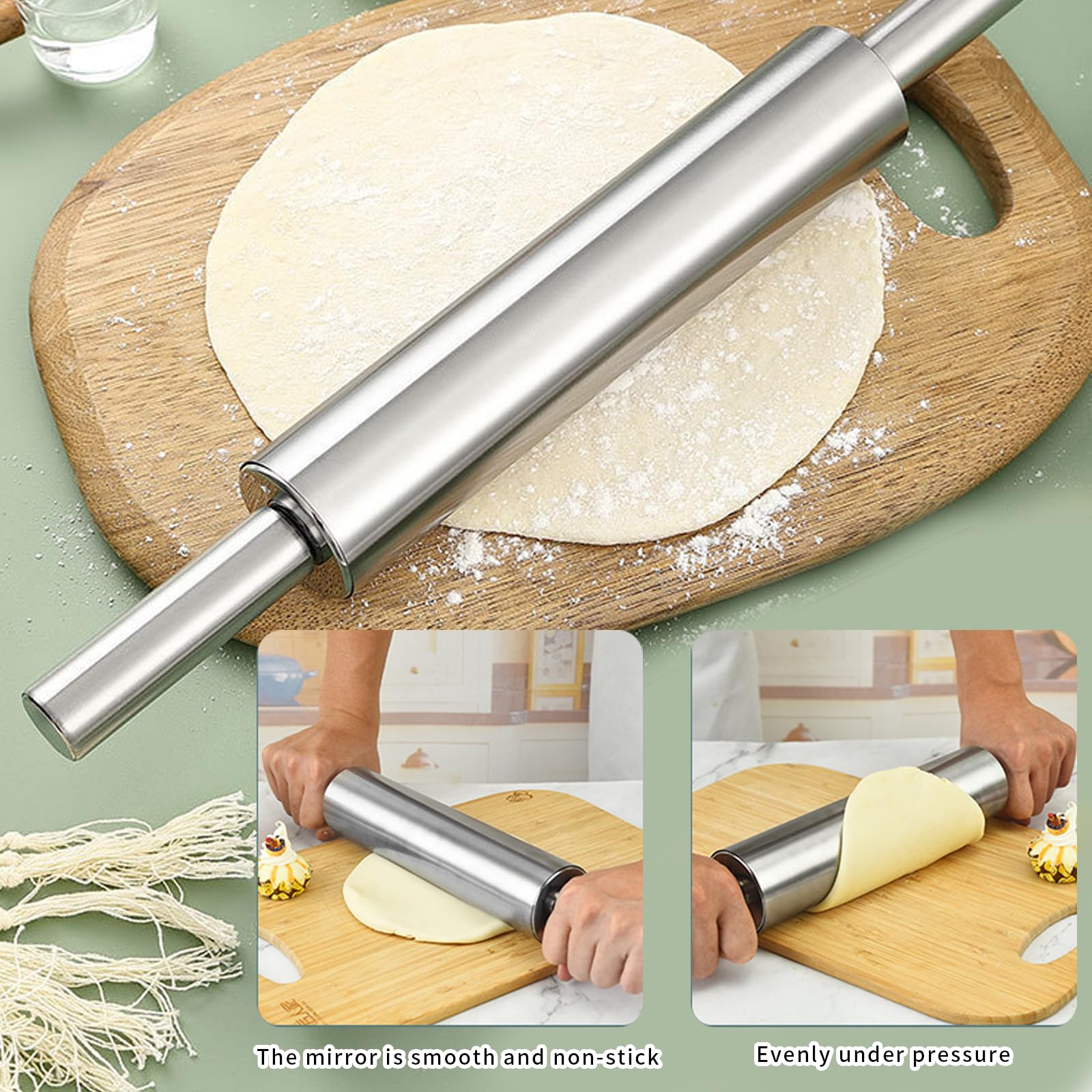 TOKERD 40 Cm Roestvrijstalen Deegroller Met Antiaanbaklaag Metalen Voor Deeg 43 2 Professionele Pin Bakken Koekje Chapati Gebak Pizzastaartkorst 3 8 In Diameter 662531583