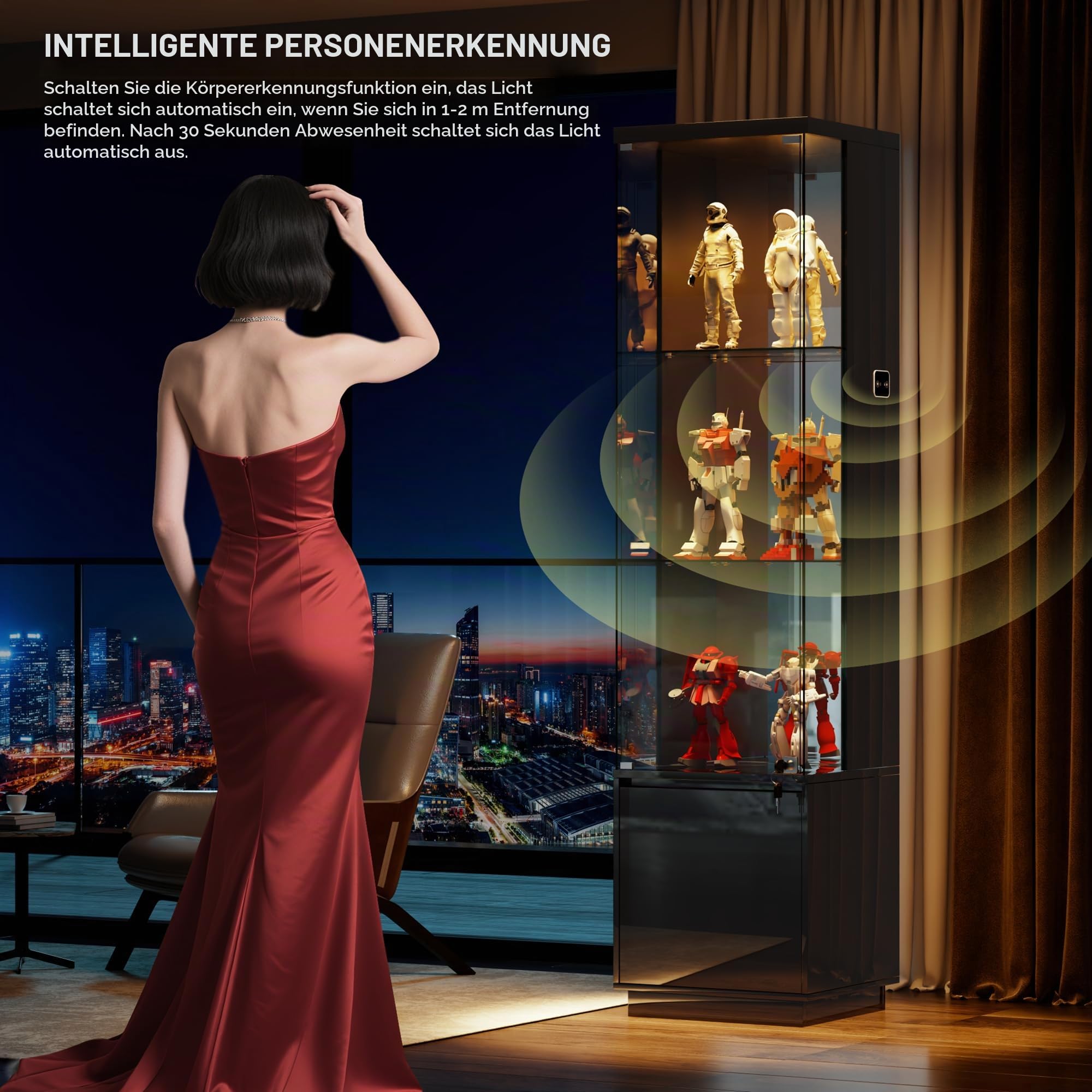 Vitrine mit LED Beleuchtung und Intelligente Sensorik für Wohnzimmer