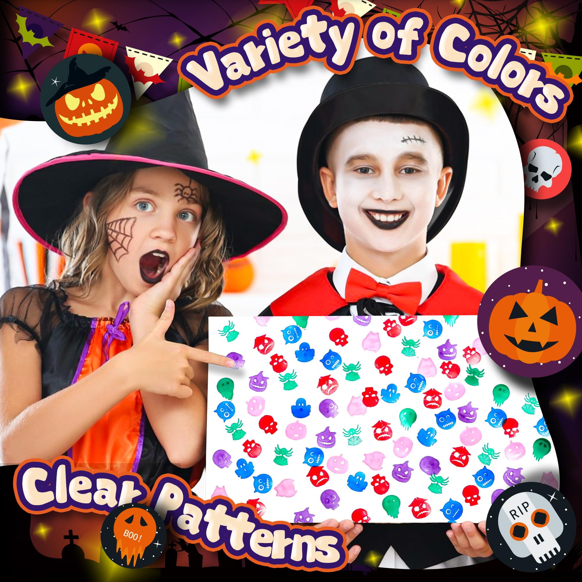 24PCS Halloween Stampers Set, 10 Fun Designs Gift Toy Pack for Kids Party Favors Suppliers for Kids 4-8 8-12, Arts & Crafts - Image 4