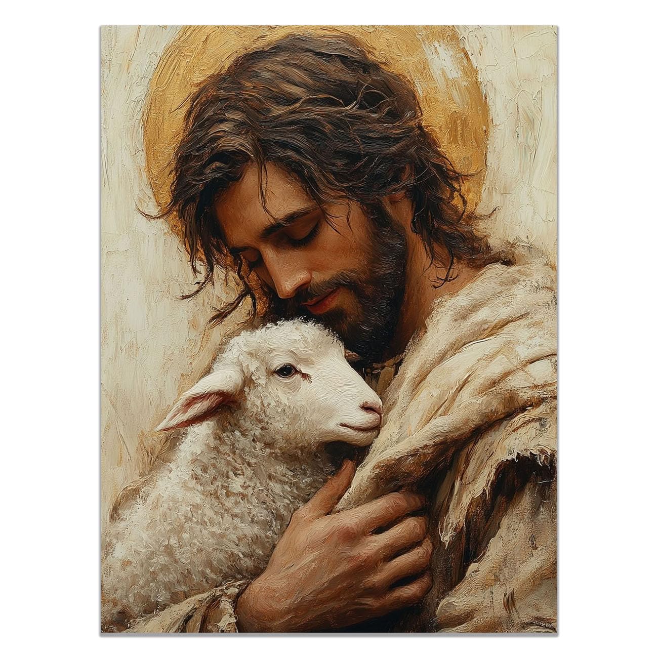 QUSAAOU Jesus Canvas Wall Art Jesus Portrait Christian Religious Prints Painting for Bedroom Living Room Bedroom Hallway Home Decoration(cream)-50x70cm Unframed