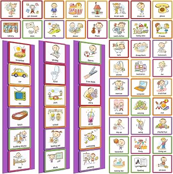 Geyee 60 Pcs Visual Schedule Cards Daily Routine Chart Visual Planner Cards Bulk for Autism Learning Materials Aspergers ADHD Home Education Behavioral ToolPurple