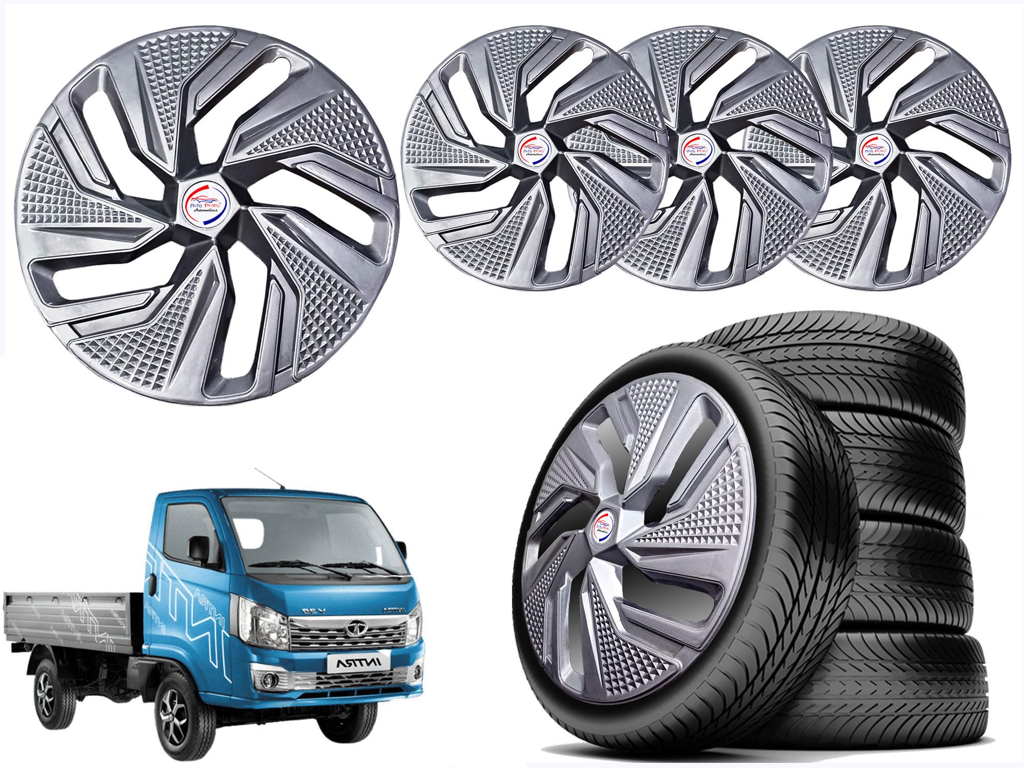 AUTO PEARL 14' inch Press Type Wheel Hubcap (Thunder) with Retention Ring |Compatible with Intra V30|Color: Full Silver