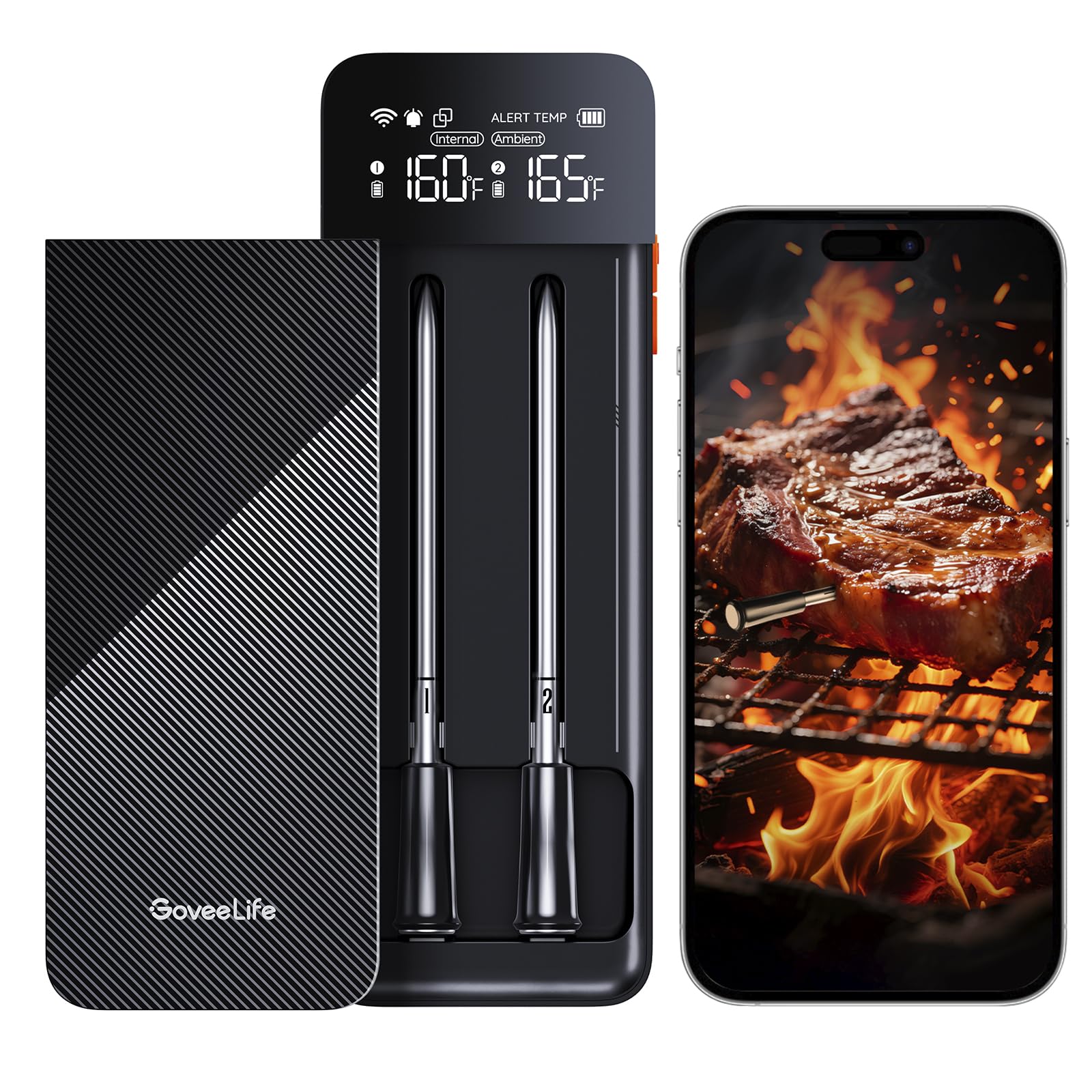 GoveeLife Digital Meat Thermometer Wireless 2 Probes with WiFi Bluetooth, Food Thermometer for Cooking, Long Range Monitoring, Rechargeable Base, APP Alerts Recipes for BBQ, Oven, Grill, Smoker
