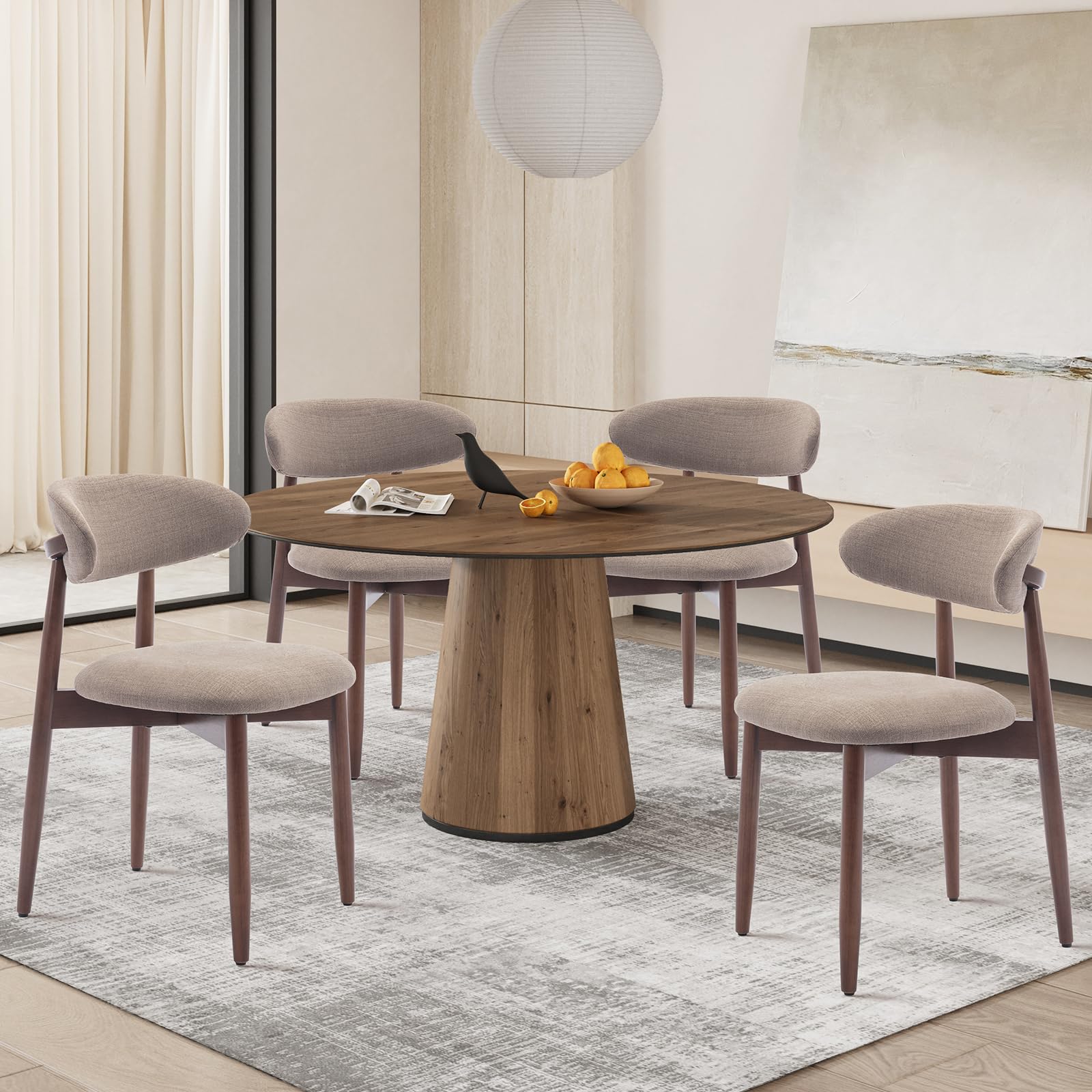 COLAMY Modern Dining Chairs Set with Wooden Legs – Upholstered Fabric Dining Room Chairs with Curved Backrest, Soft Cushion Seat, and Sturdy Rubberwood Frame for Kitchen, Living Room, or Café