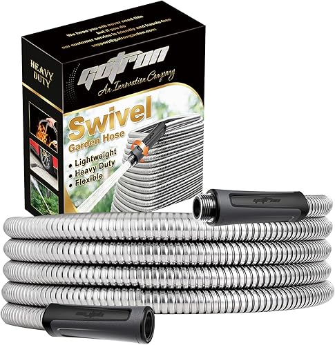 Gotron Manguera de jardín corta de 5 pies  Manguera de agua líder de acero inoxidable con mango giratorio para exteriores  Flexible, ligera y sin