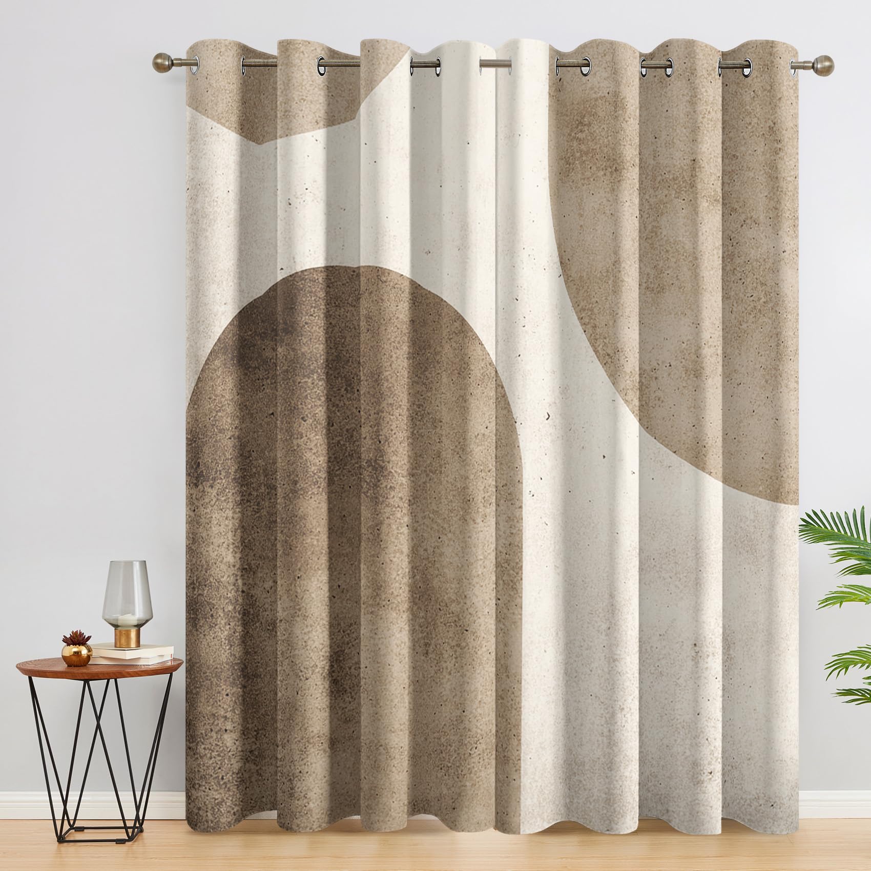 Geometrisch Vorhänge Mit ösen Blickdicht, Mid Century Modern Einfach Taupe Vorhang Schlafzimmer Wohnzimmer Küche 140 x 175 cm Lang, Übergardinen Innen Verdunklungsvorhänge